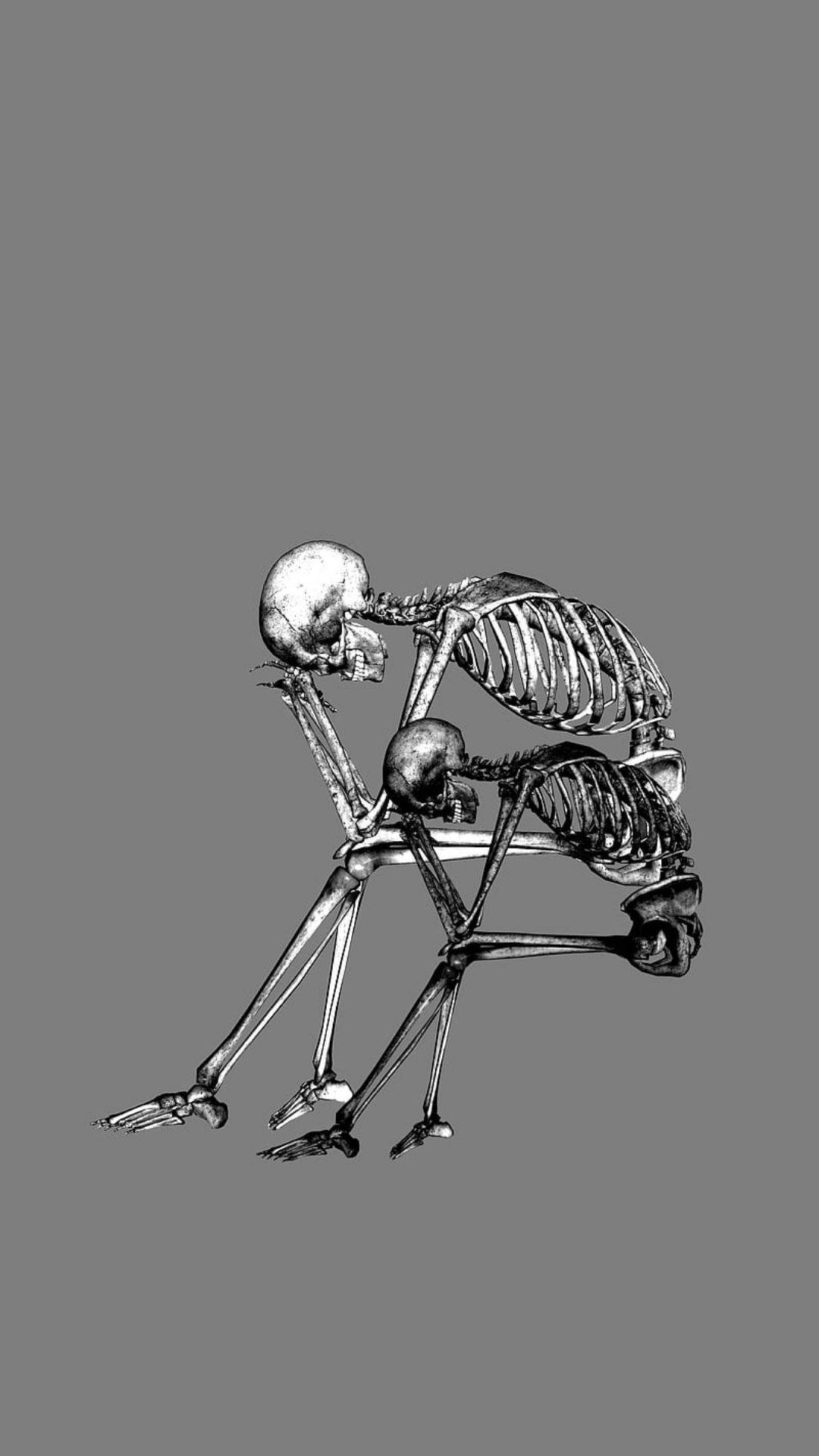 Depressed Skeletons Meme, black and white line art, tender embrace, Full HD Phone Wallpaper