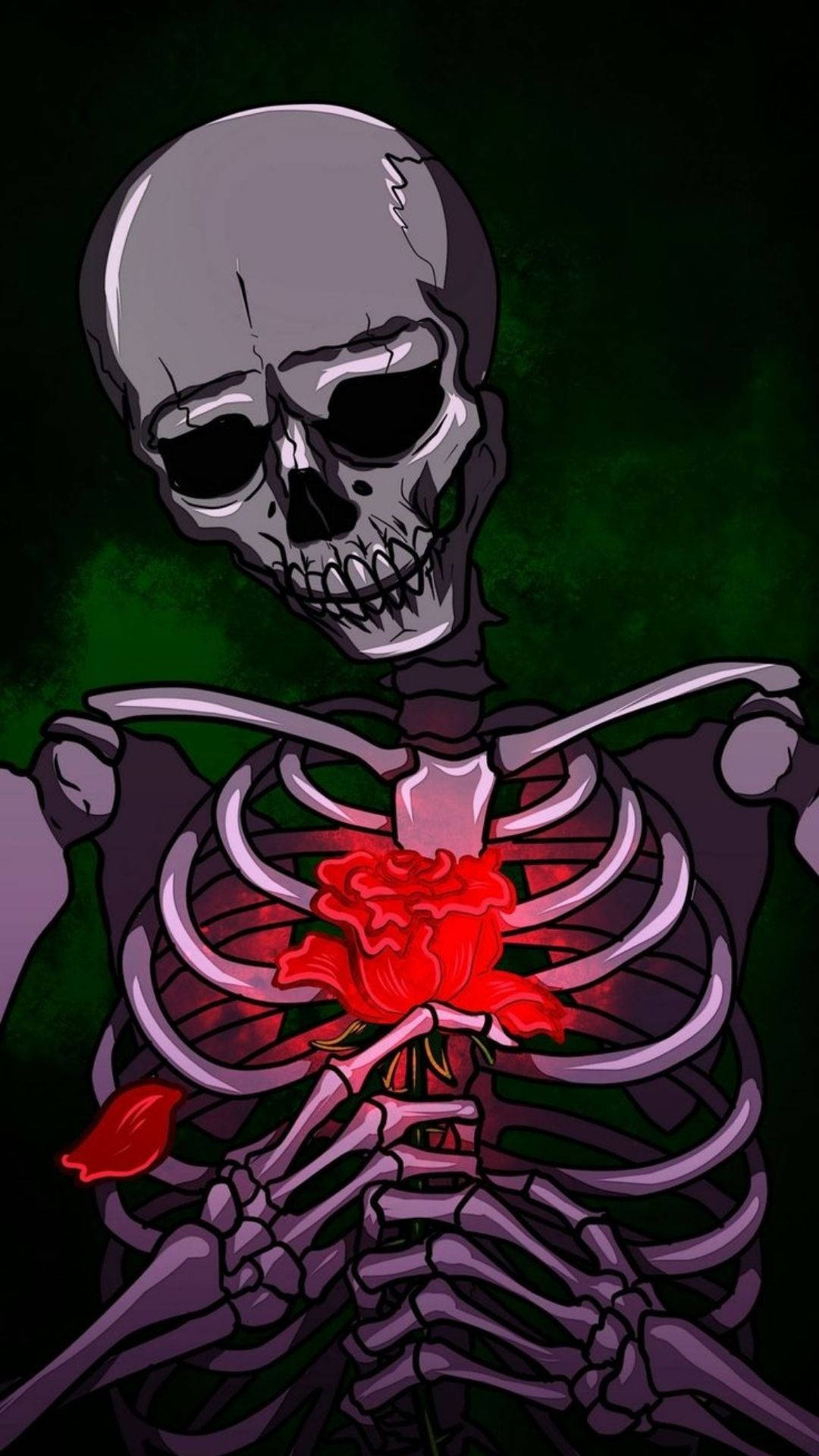 Skeleton Meme, rose heart, vibrant red rose, Full HD Phone Wallpaper