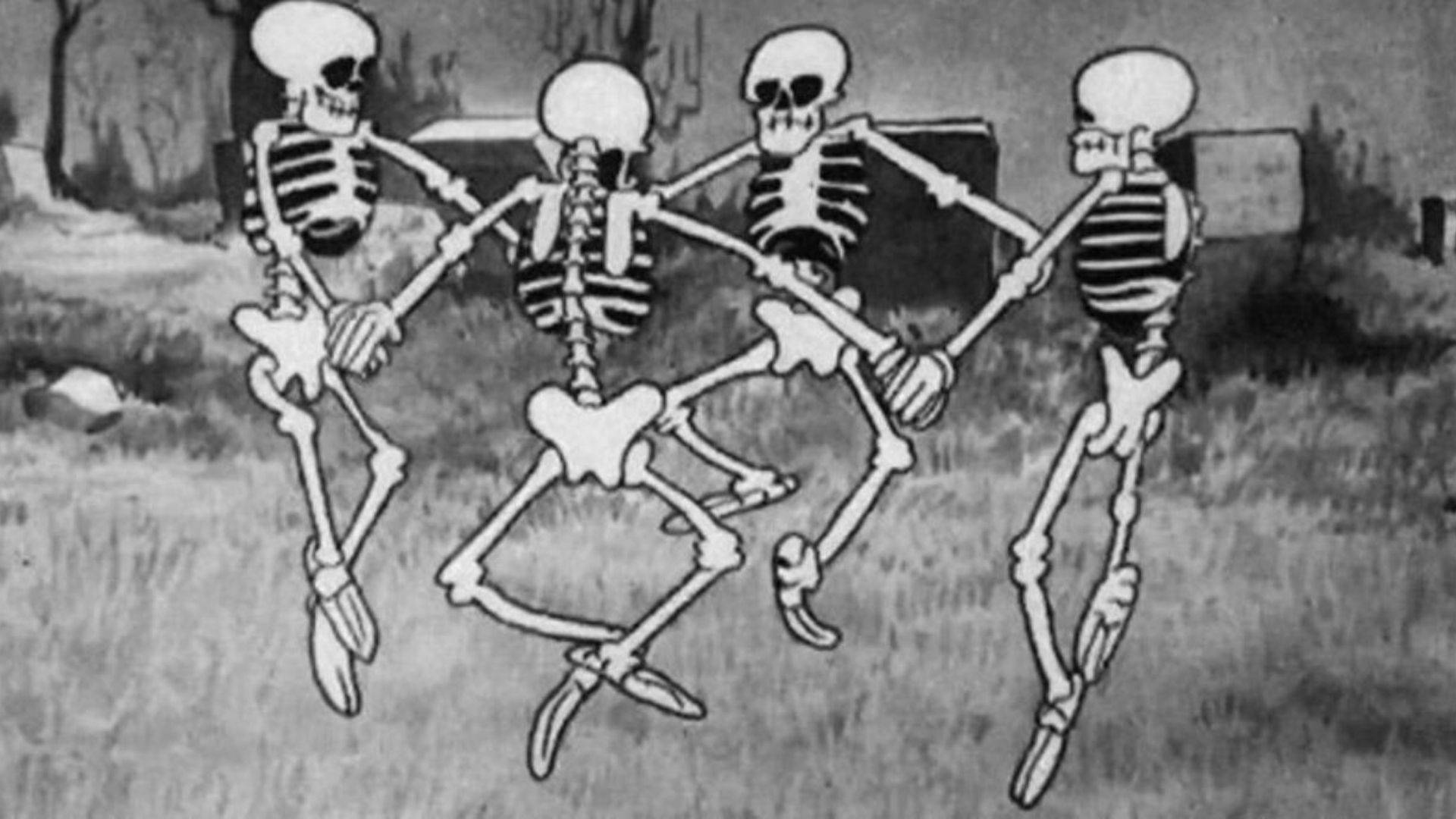 skeleton, cartoon skeletons, grassy field, Full HD Desktop Wallpaper