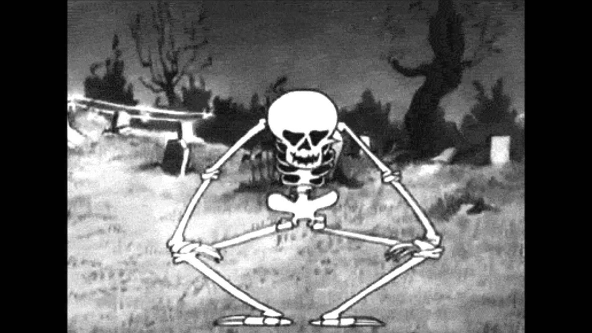 Bored Skeleton Meme, cartoon skeleton, spooky graveyard, Full HD Desktop Wallpaper