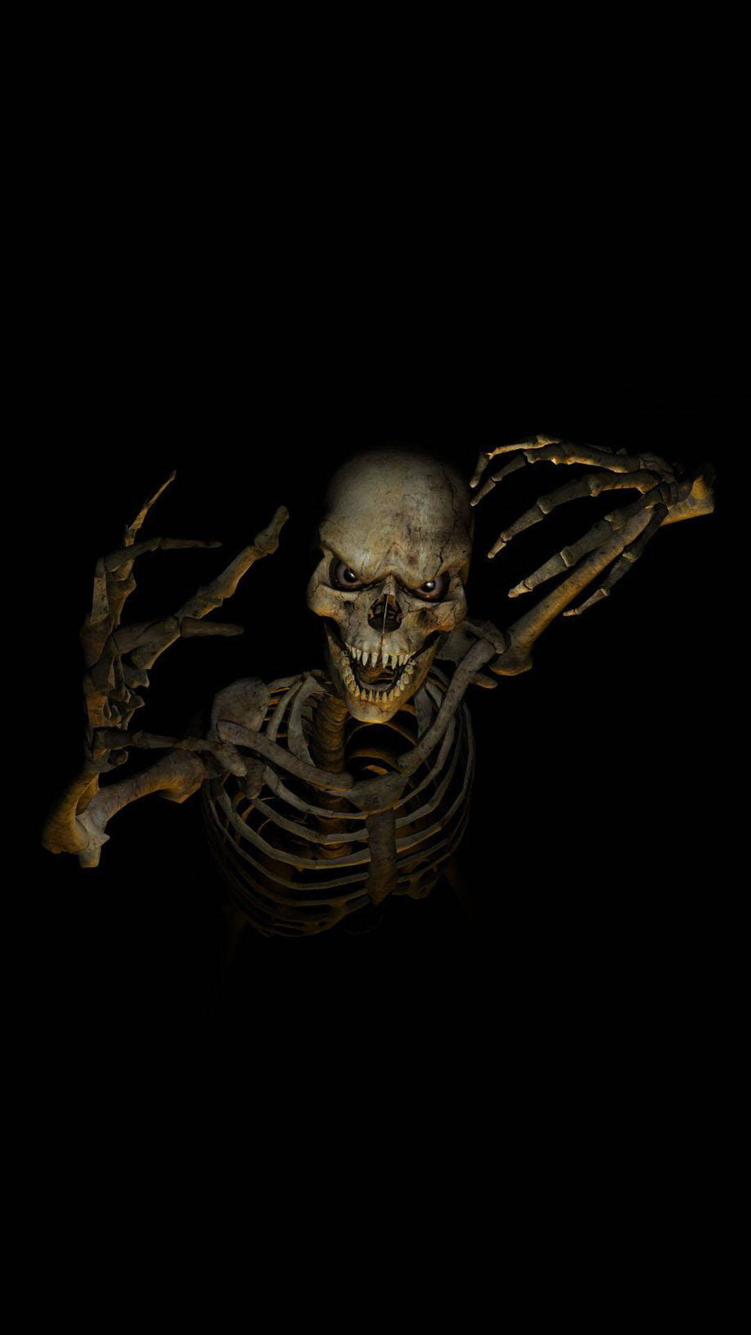 spooky dark skeleton aesthetic, glowing eyes, bared teeth, Full HD Phone Wallpaper