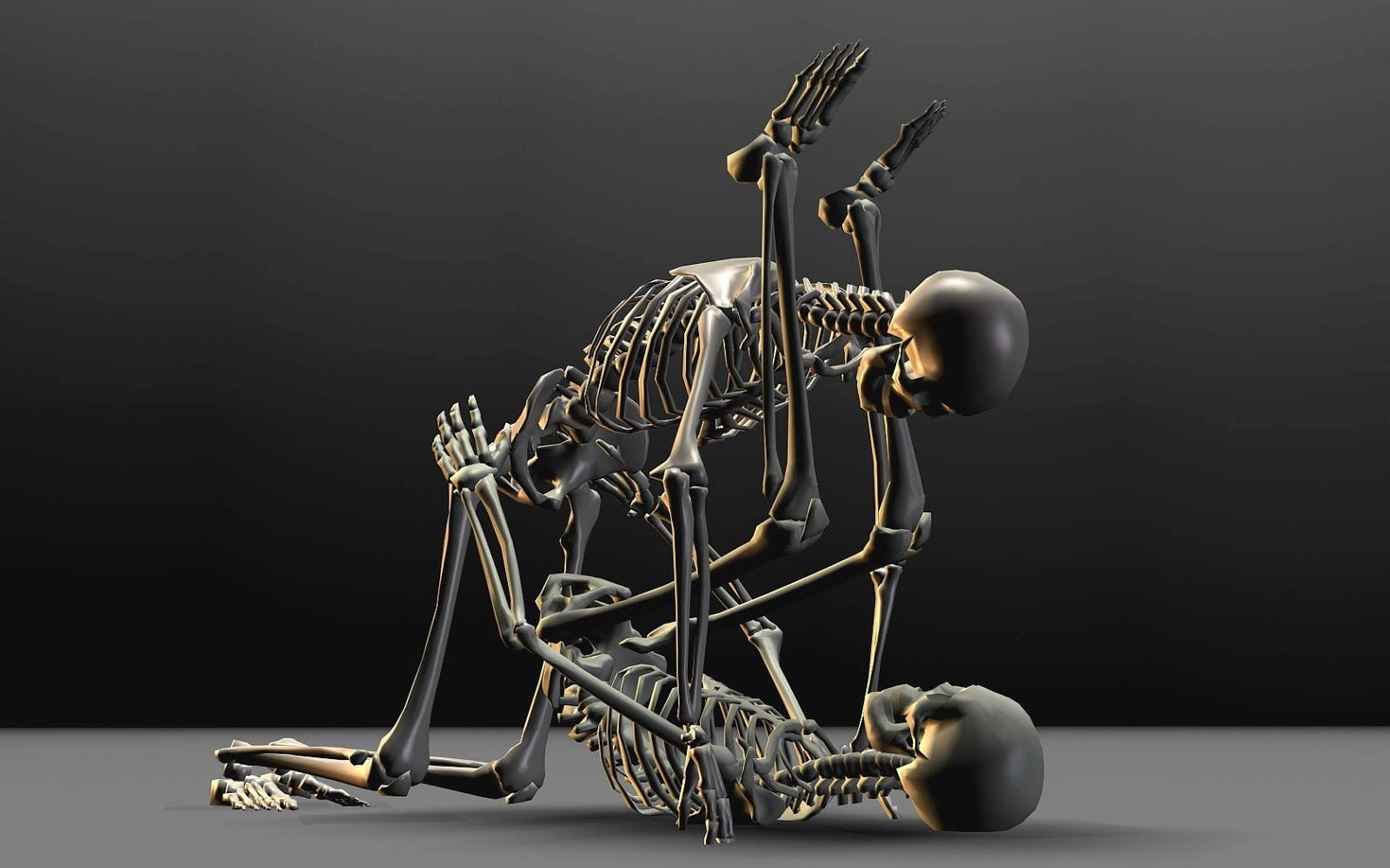 3D HD Skeletons, human skeleton, dynamic kneeling pose, 5K Desktop Wallpaper