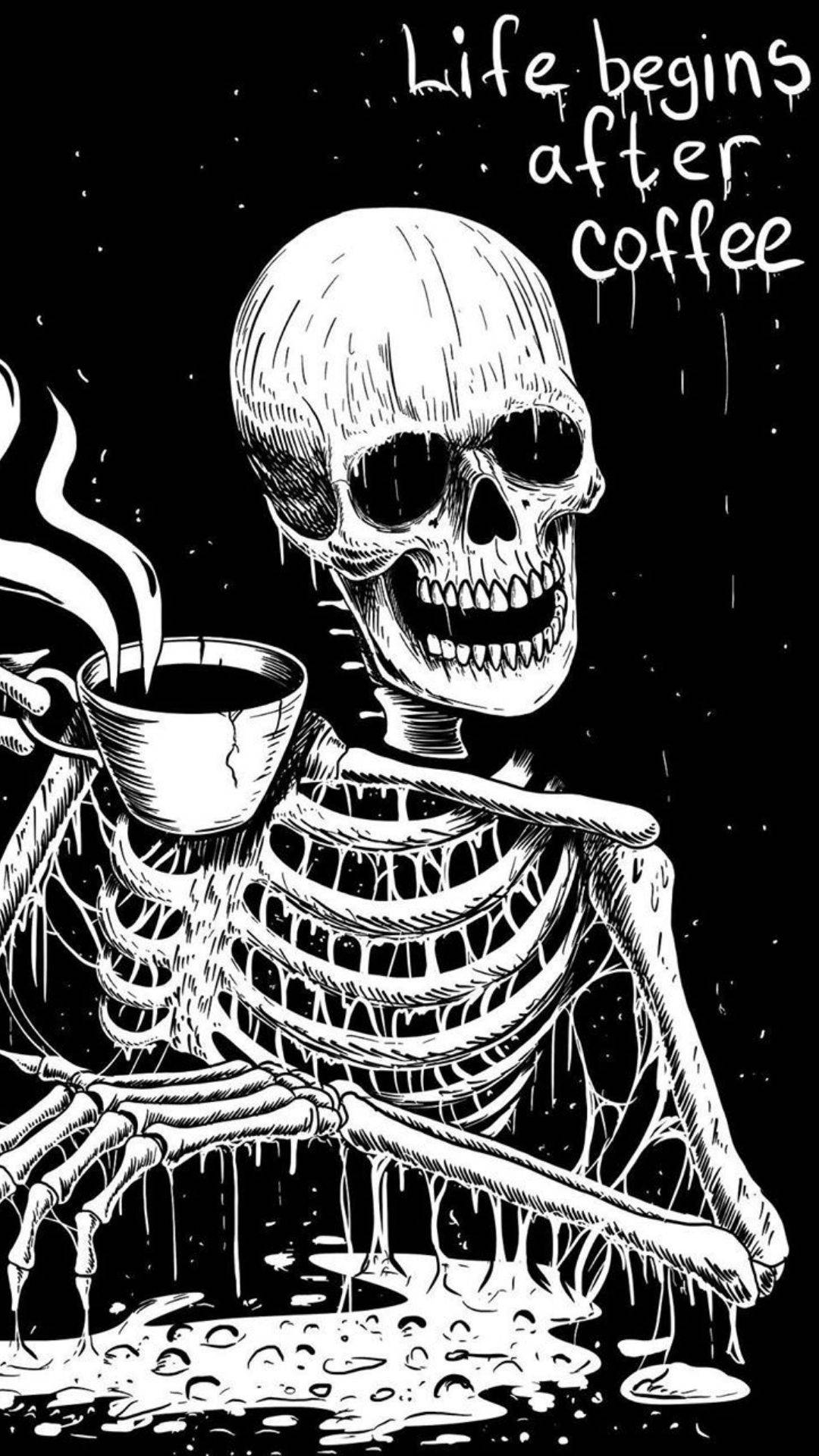 Skeleton Meme Coffee, dripping skeleton, steaming coffee cup, Full HD Phone Wallpaper