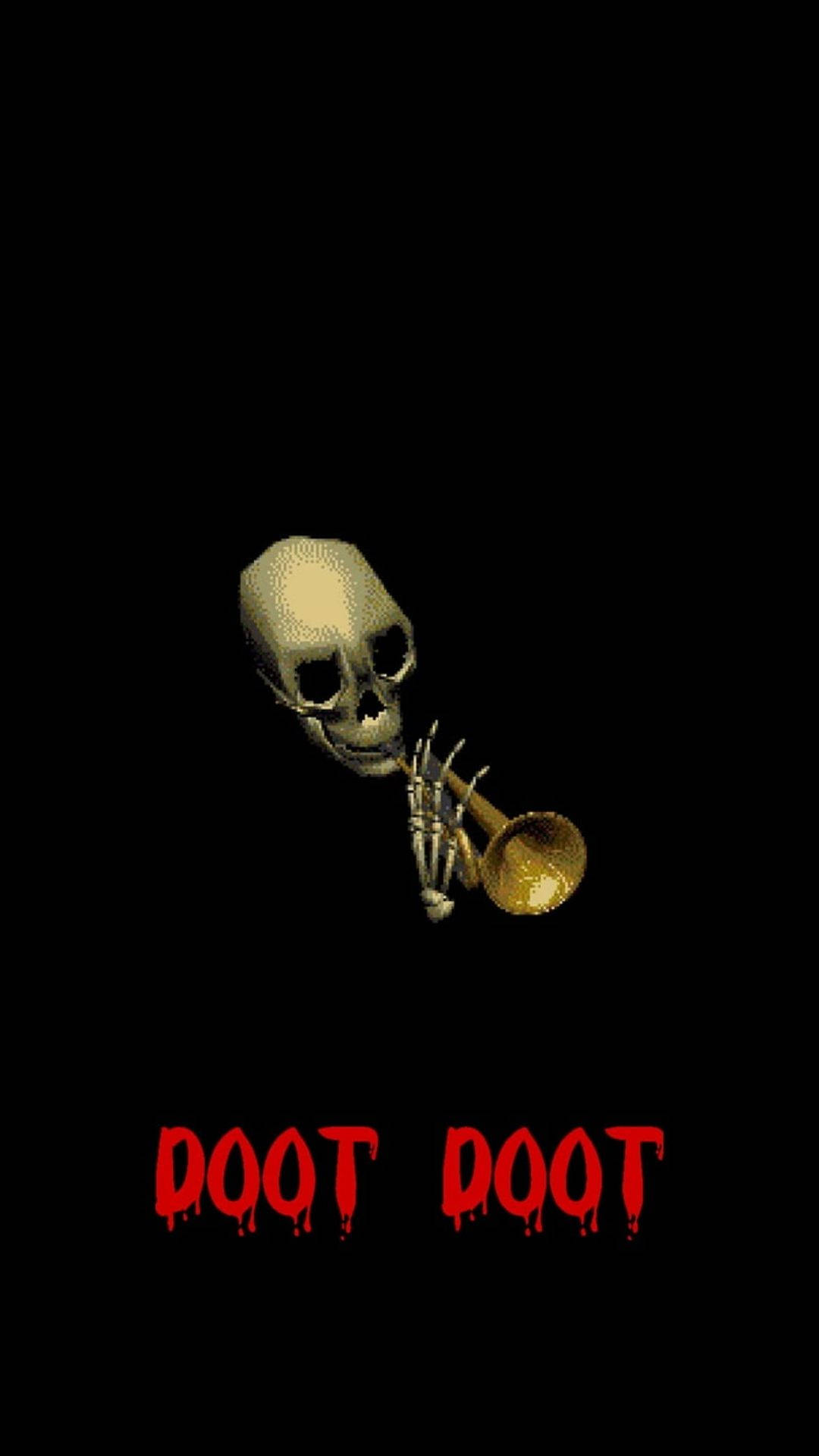 scary skeleton meme, pixelated skeleton, golden trumpet, Full HD Phone Wallpaper