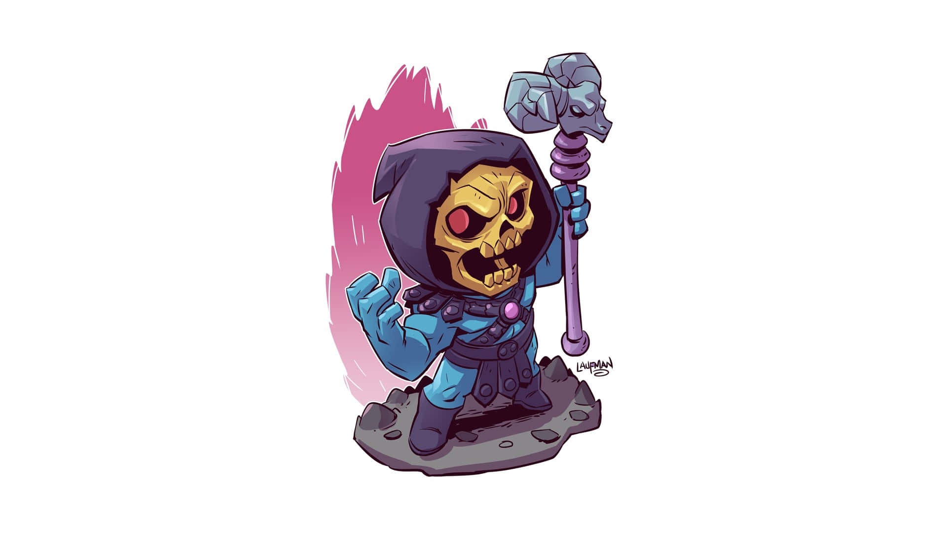 Skeletor, purple hood, skull-topped hammer, Full HD Desktop Wallpaper