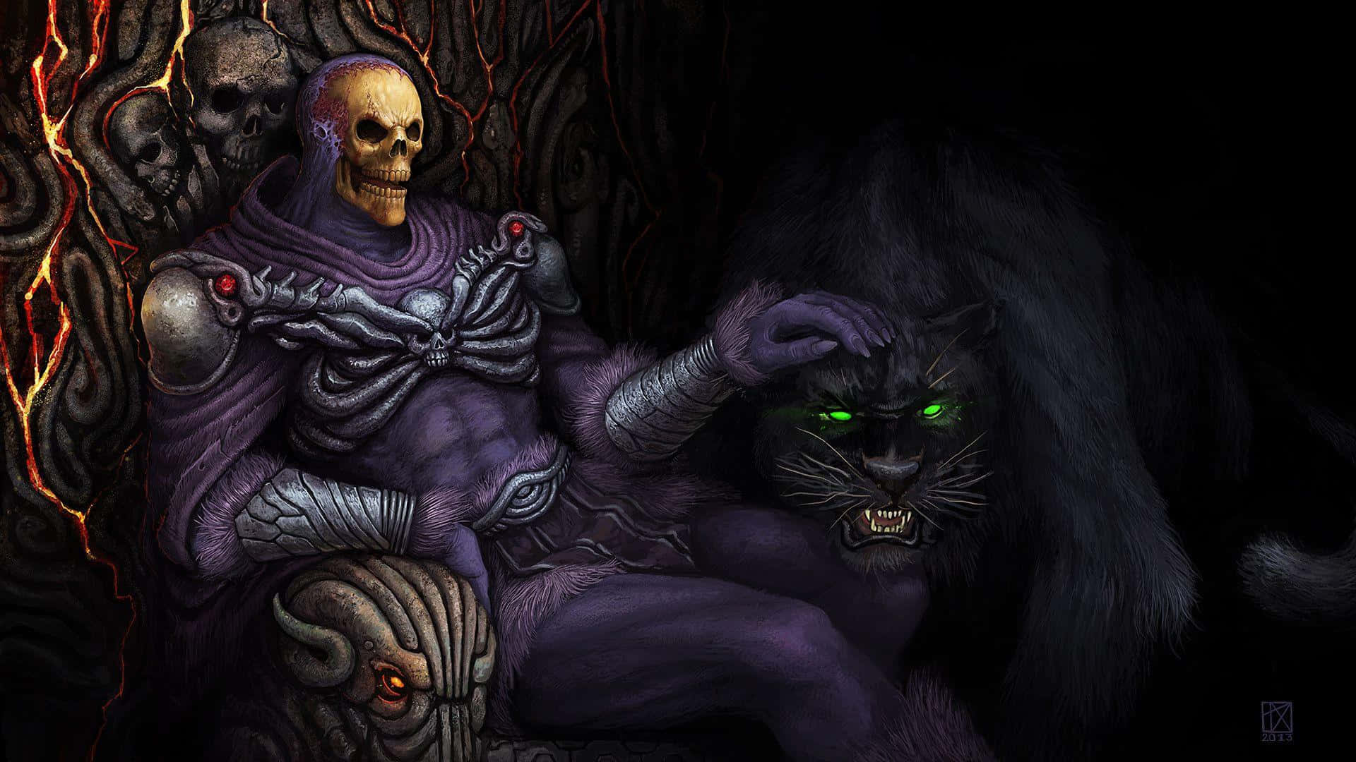 Skeletor, purple armor, black cat, Full HD Desktop Wallpaper