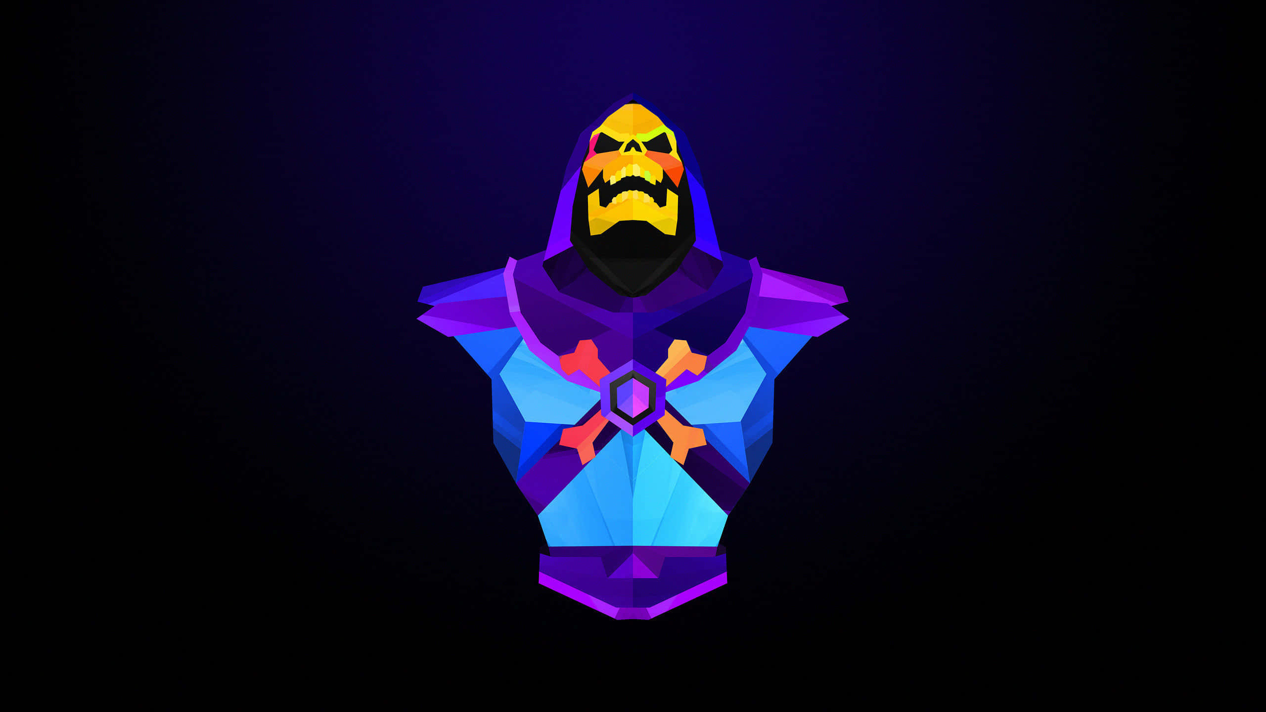 Skeletor, low-poly stylized bust, neon colors, 2K Desktop Wallpaper