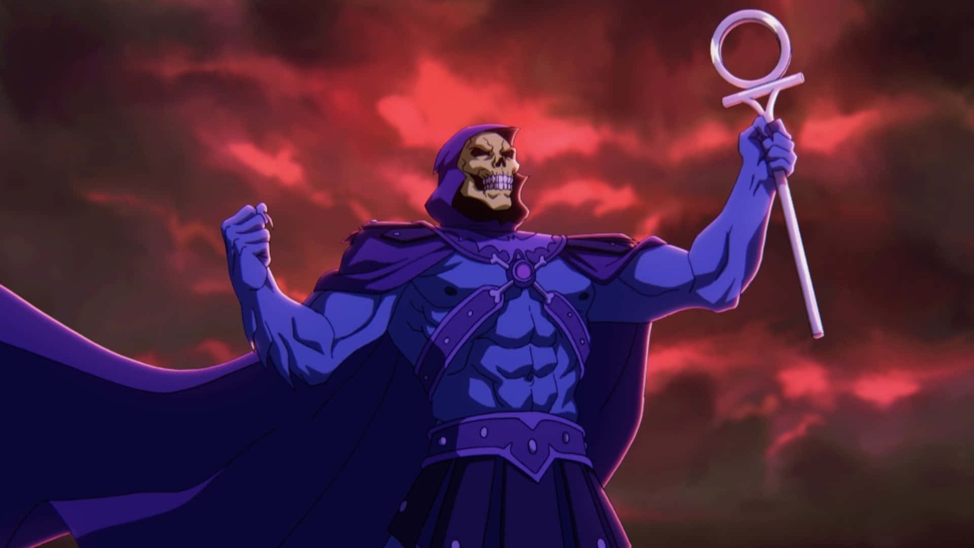 Skeletor, staff, fiery red sky, Full HD Desktop Wallpaper