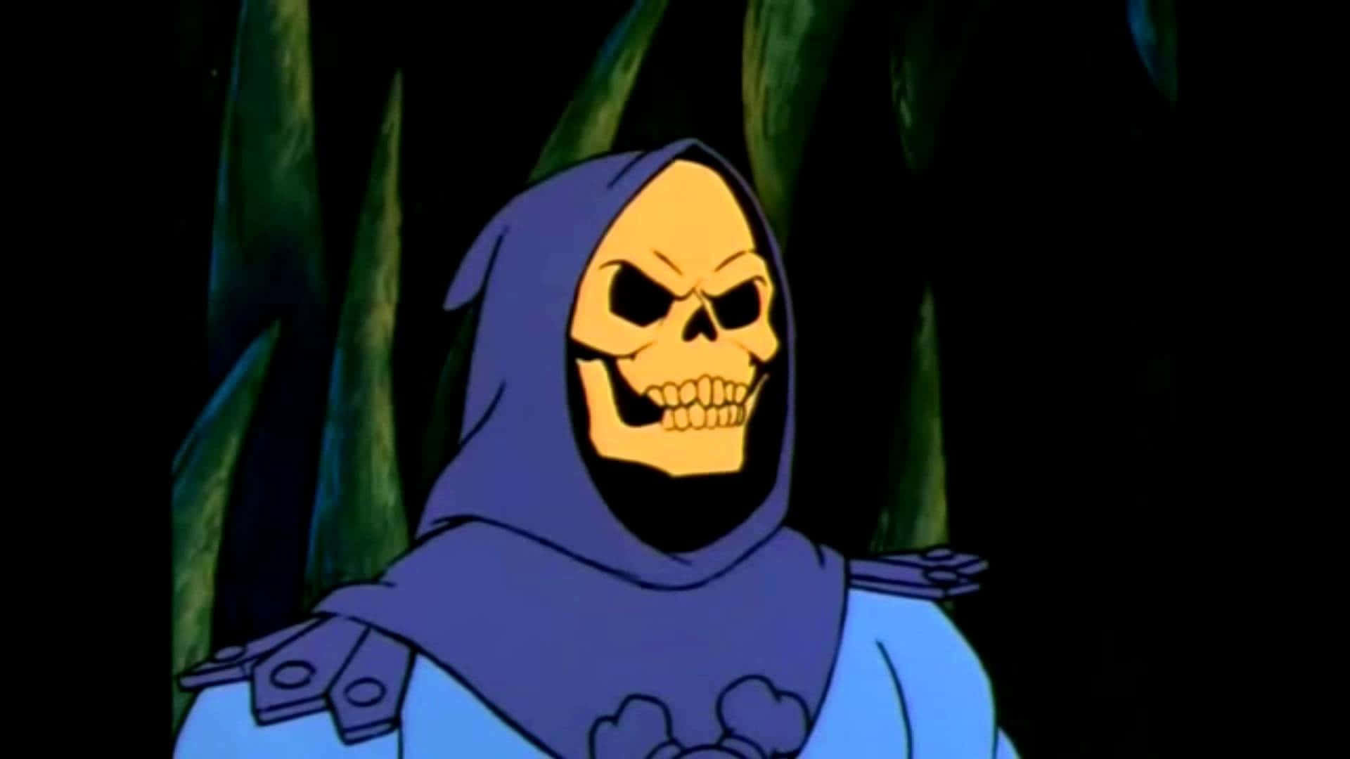 Skeletor, blue hooded robe, yellow skull-faced villain, Full HD Desktop Wallpaper