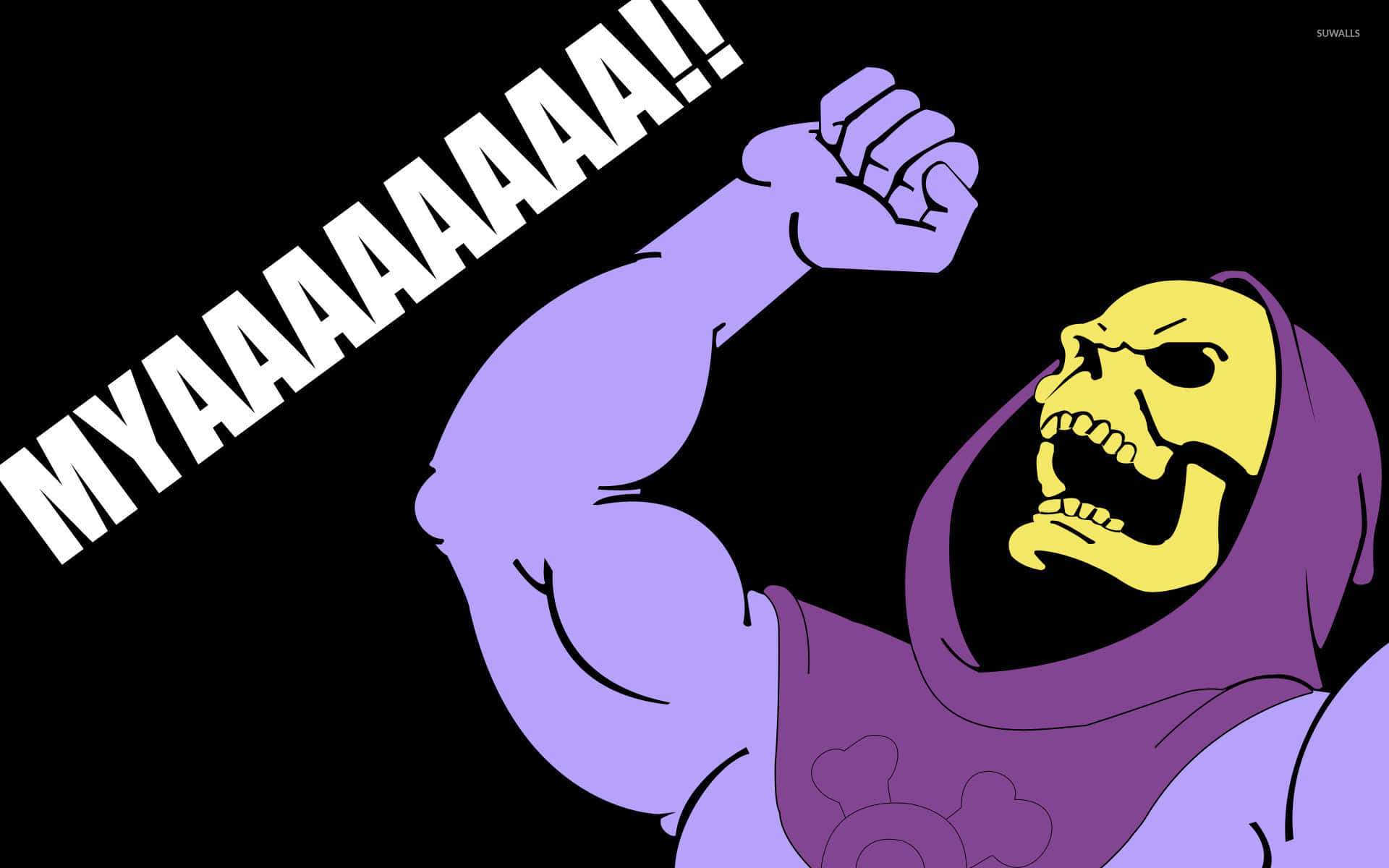 Skeletor, purple-skulled, raised fist, Full HD Desktop Wallpaper