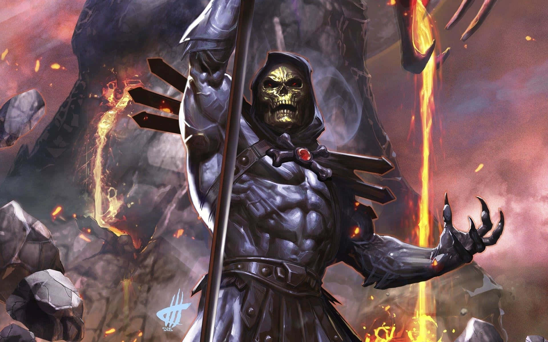 Skeletor, sword, staff, Full HD Desktop Wallpaper