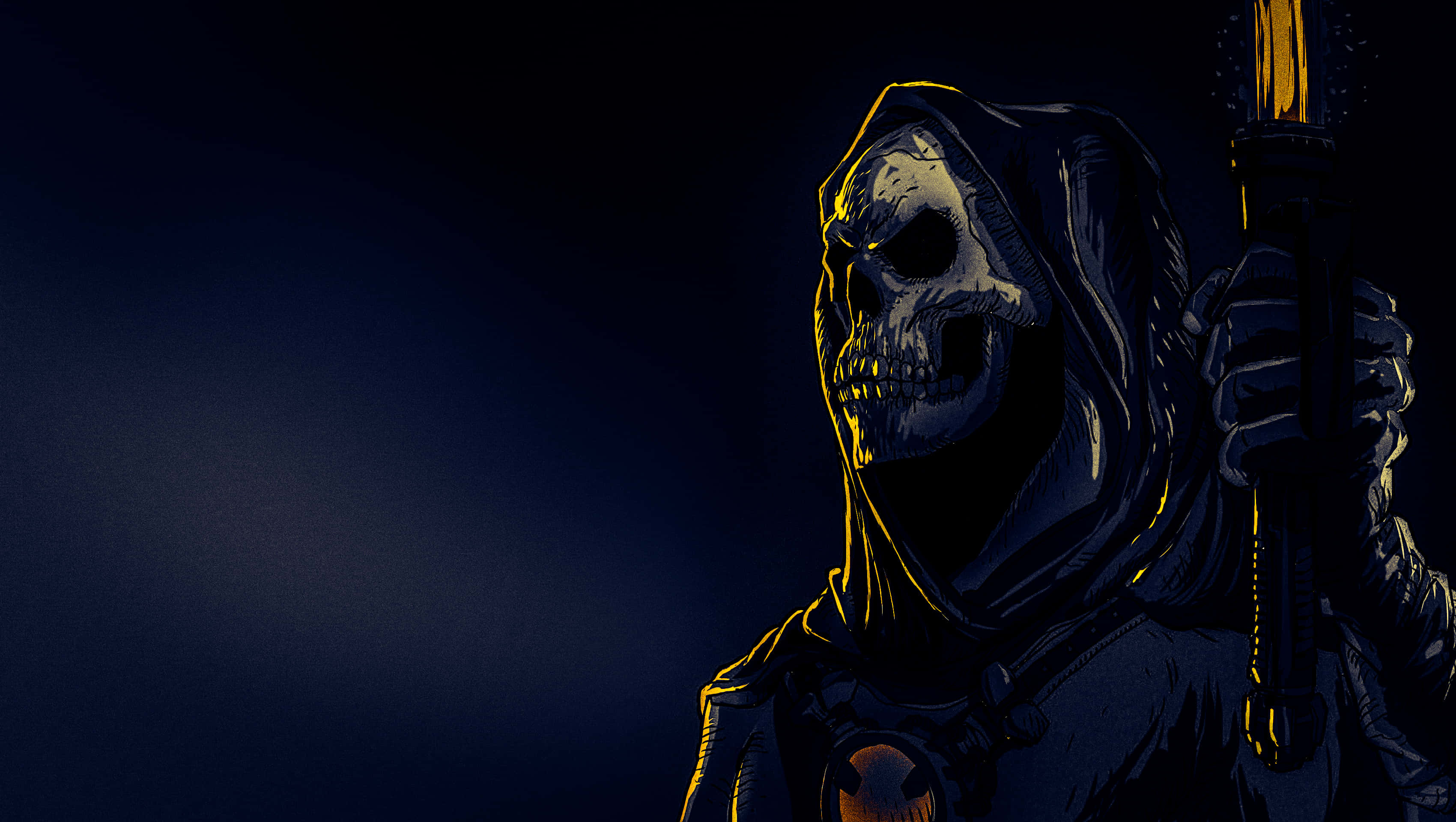 Skeletor, hooded skeleton, glowing eyes, 2K Desktop Wallpaper
