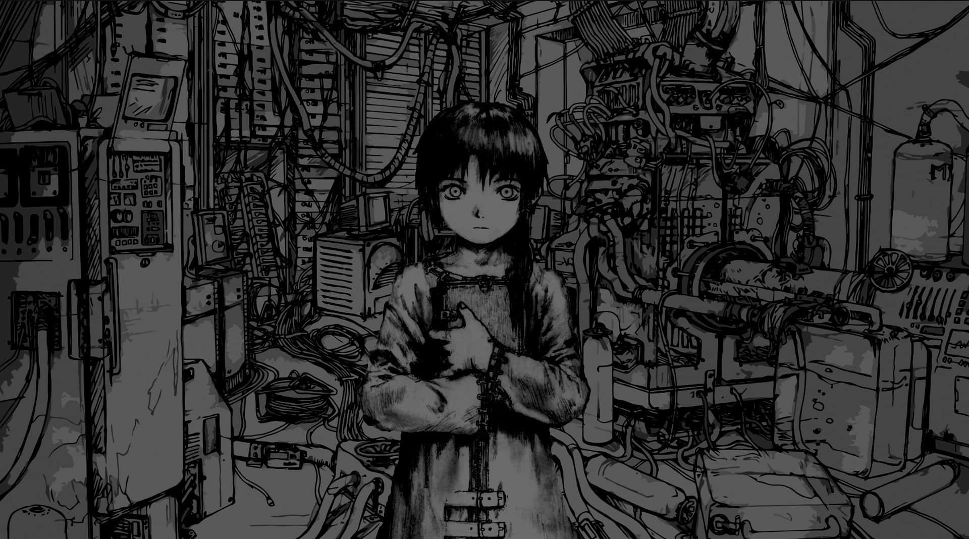 Sketches, young girl, cluttered lab, Full HD Desktop Wallpaper
