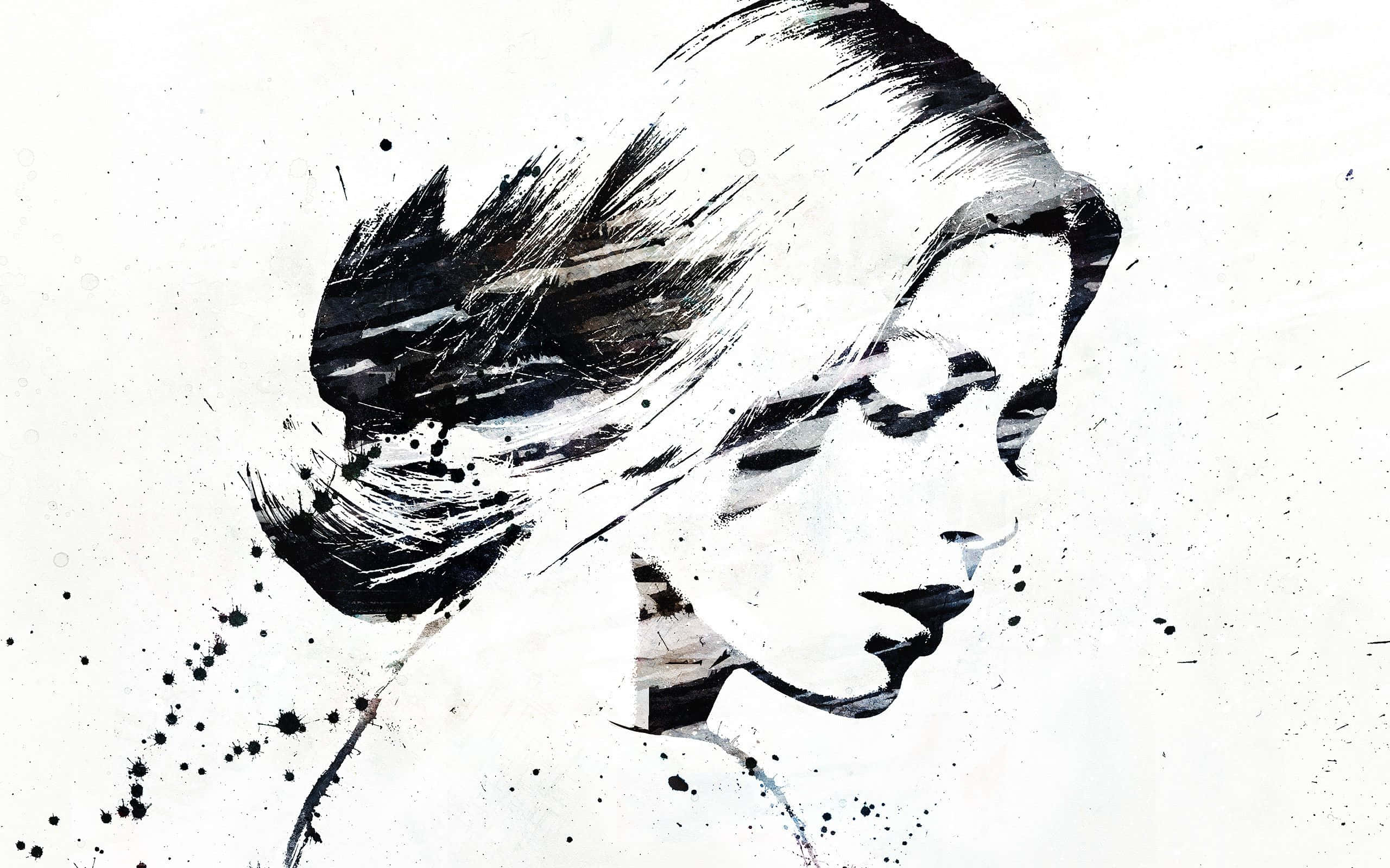 black and white abstract portrait, woman's profile, bold brushstrokes, 2K Desktop Wallpaper
