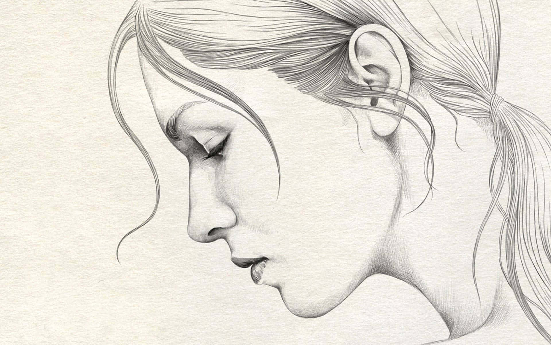 pencil sketch, woman's profile, eyes closed, Full HD Desktop Wallpaper