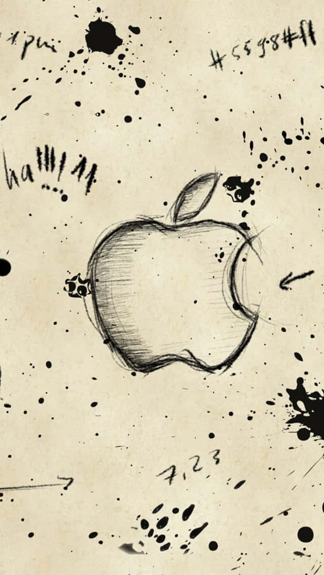 charcoal sketch, apple logo, ink, SD Phone Wallpaper