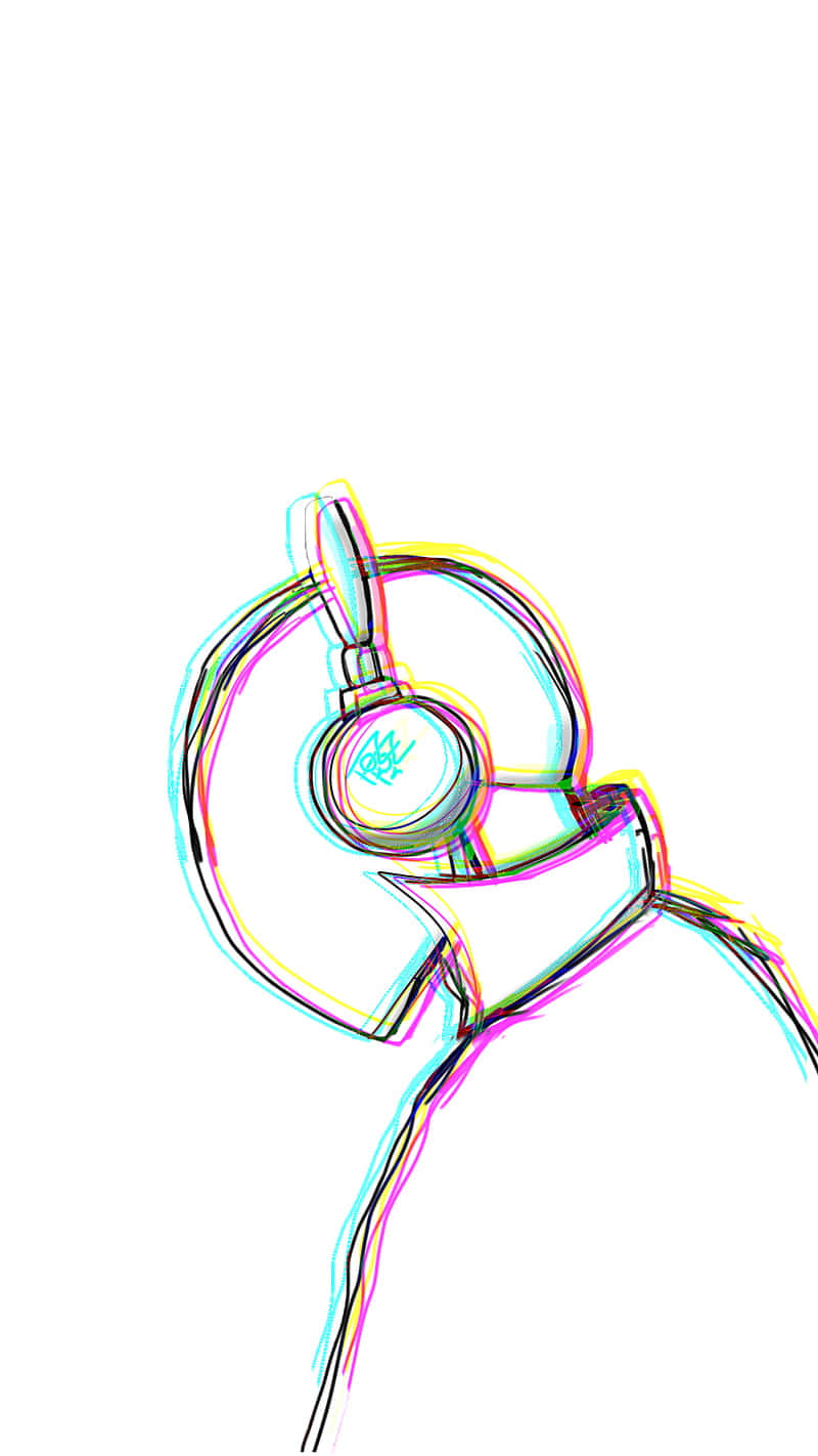 sketches, headphone, vibrant chromatic aberration lines, HD Phone Wallpaper
