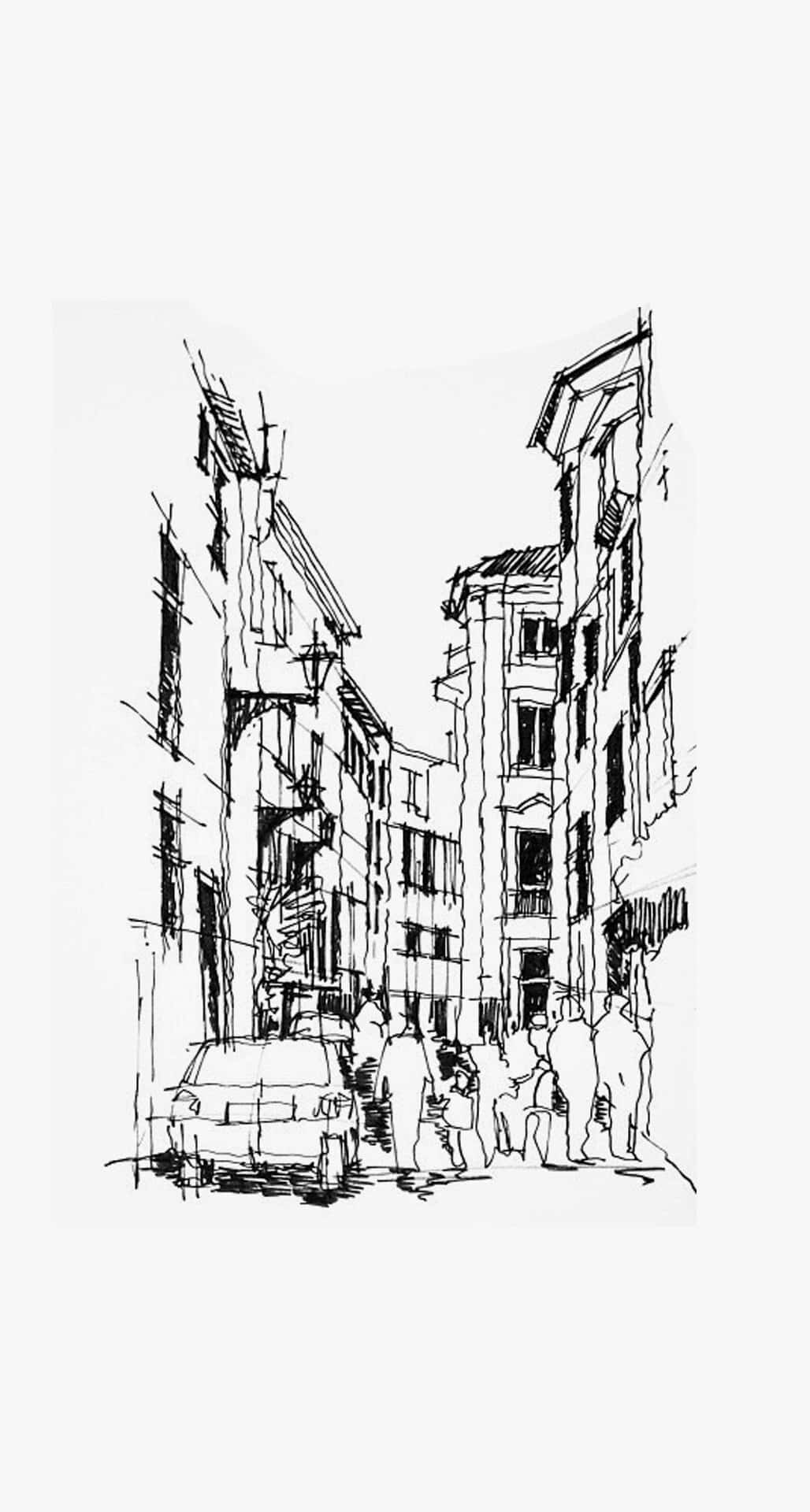 black and white, narrow urban street, tall buildings, Full HD Phone Wallpaper