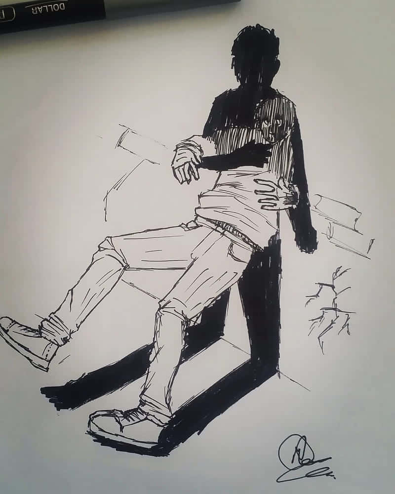 Sketches, black ink, person, SD Phone Wallpaper