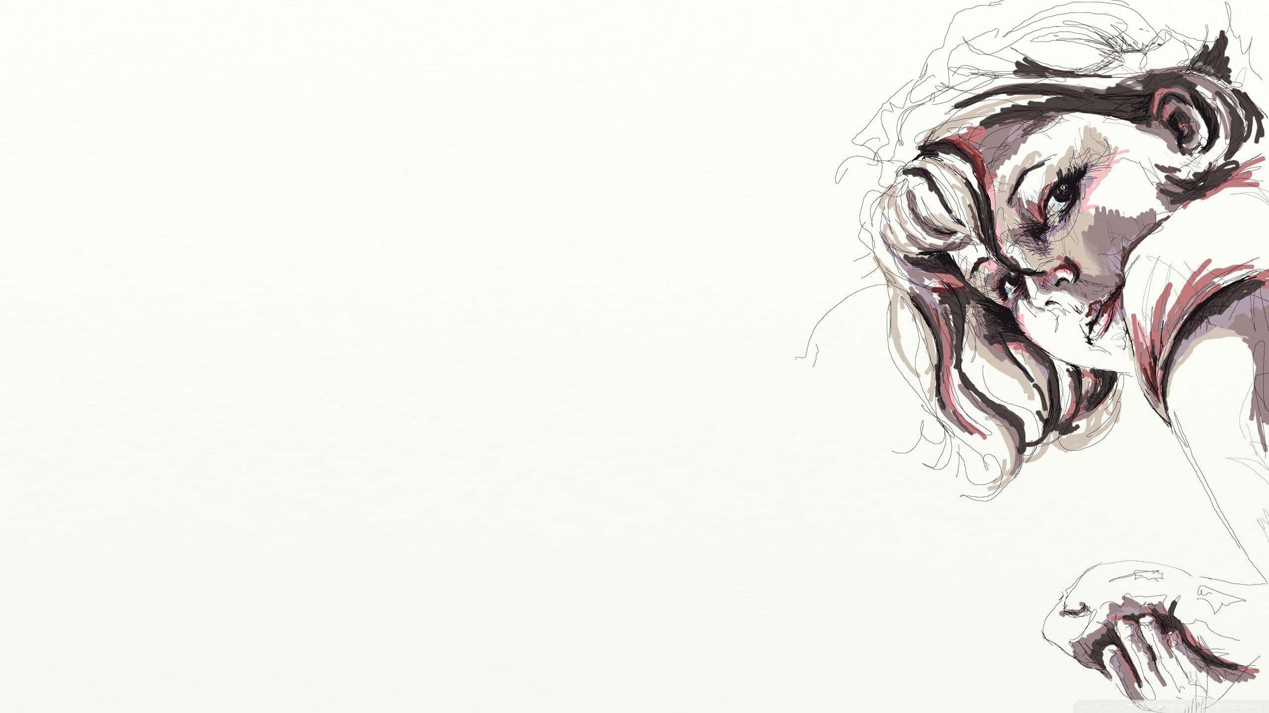 watercolor sketch, woman's face, hand, 2K Desktop Wallpaper