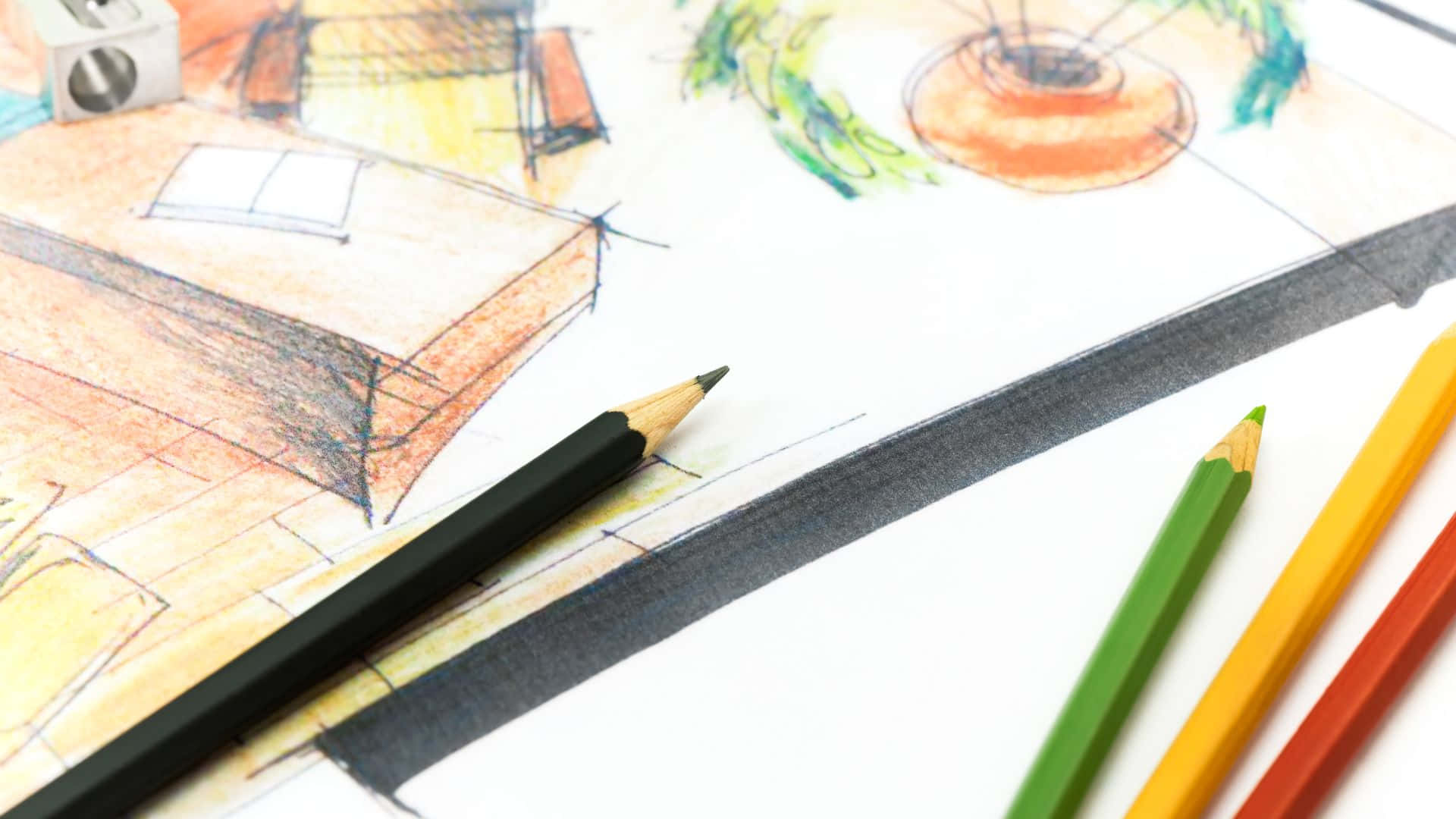 colored sketch, pencil sketches, sharpened pencils, Full HD Desktop Wallpaper