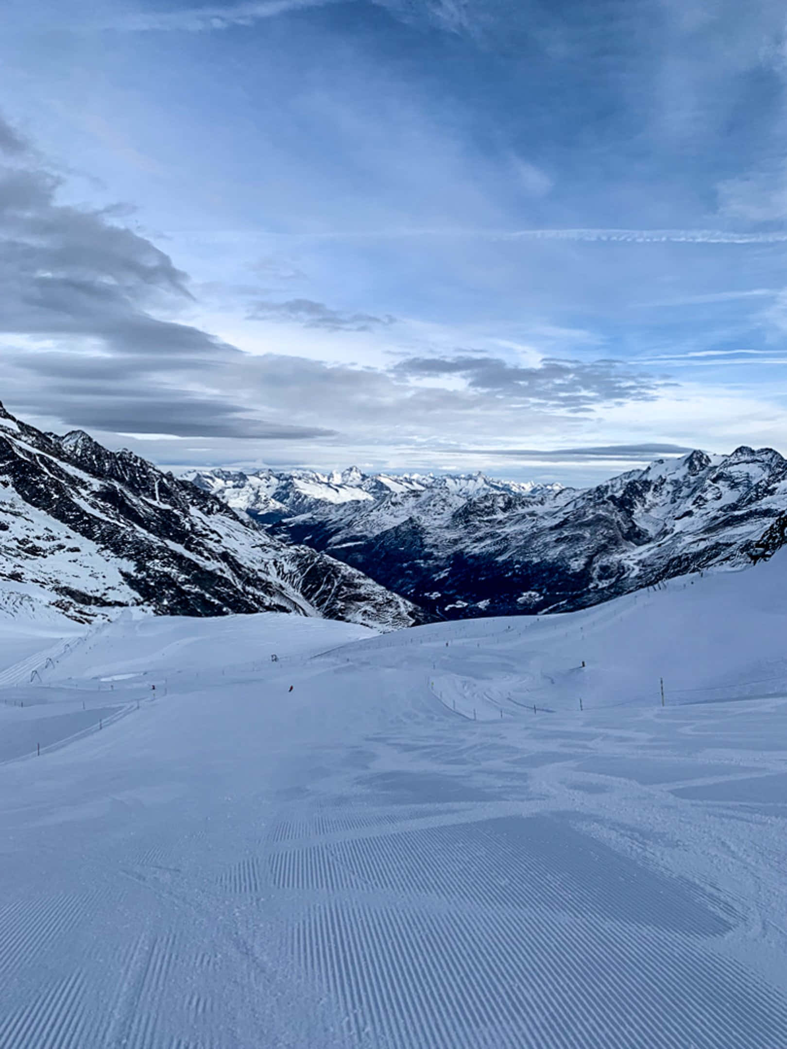 Ski Mountain, snow-covered ski slope, snow-capped mountains, Full HD Phone Wallpaper