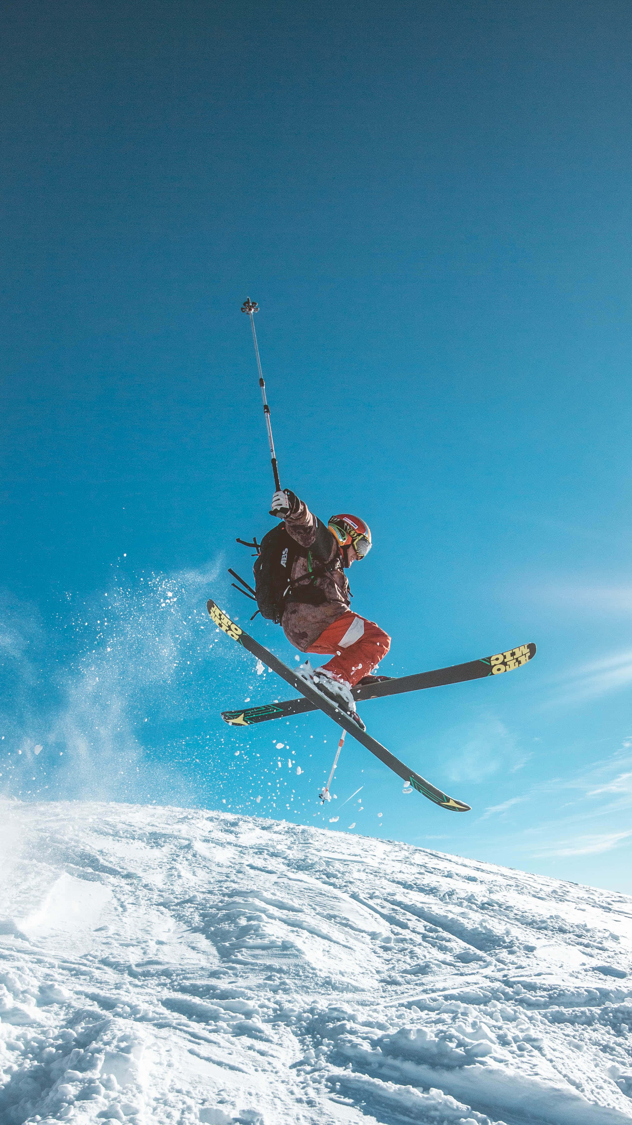 Ski Mountain, crisp blue sky, snowy slope, 2K Phone Wallpaper