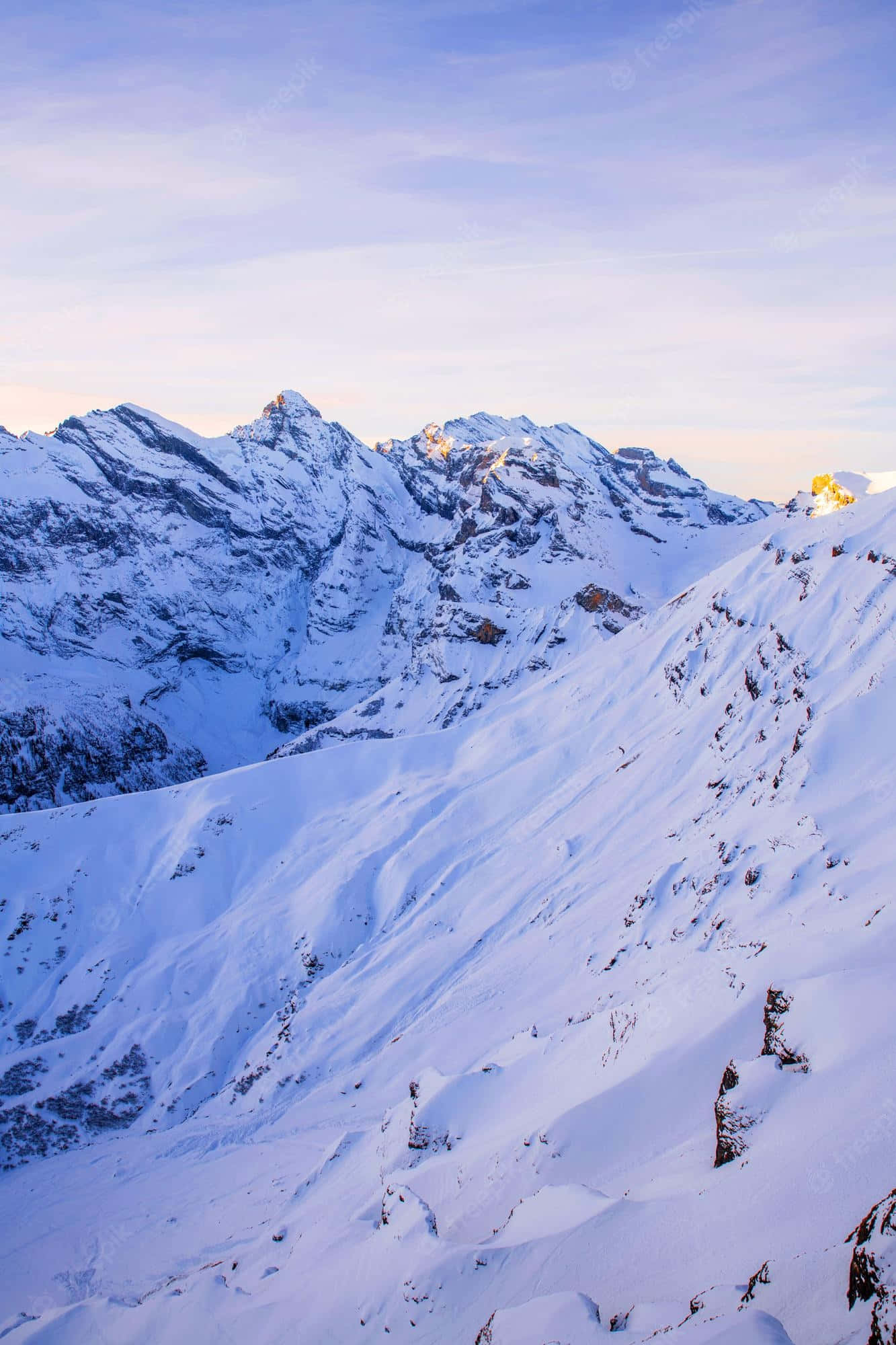 Ski Mountain, snowcapped mountain peaks, golden sunrise light, Full HD Phone Wallpaper