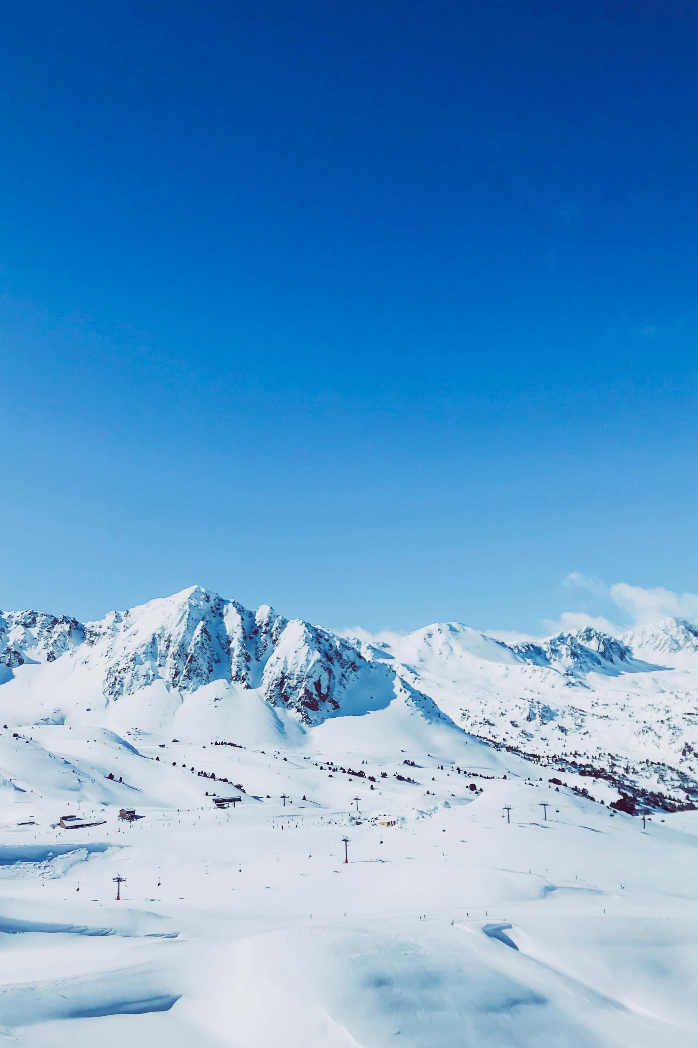 Ski Mountain, snowy mountain peaks, clear blue sky, 4K Phone Wallpaper