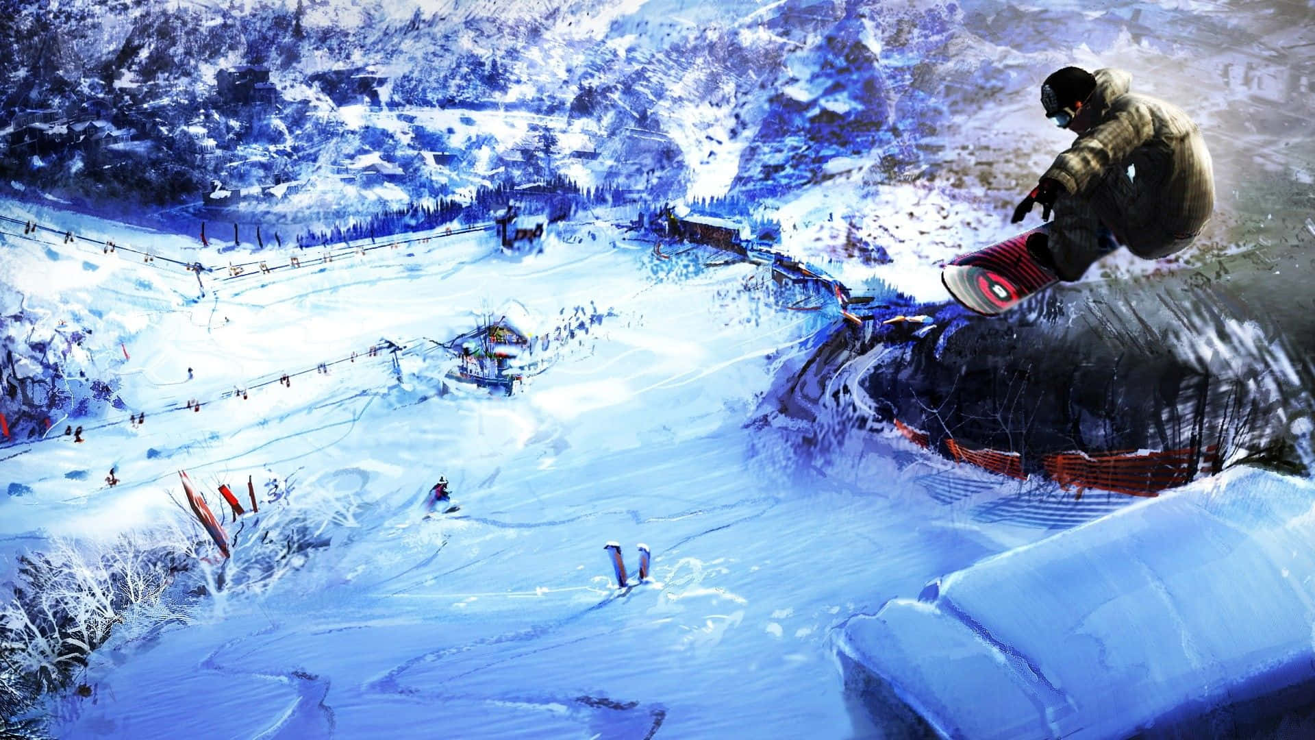 snowboarder, crisp blue winter air, snowy mountain resort, Full HD Desktop Wallpaper