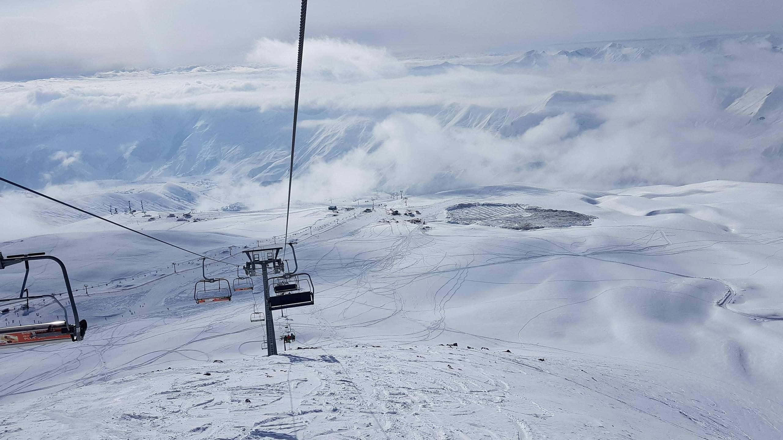 ski resort, snow-capped mountains, ski lift, 2K Desktop Wallpaper