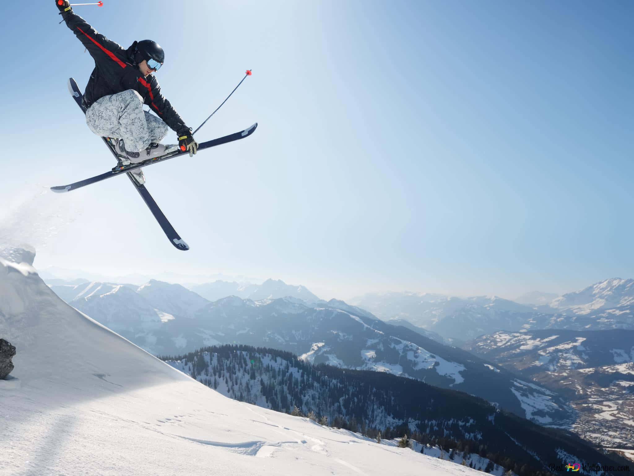 Ski Mountain, snow-covered mountain slope, distant peaks, Full HD Desktop Wallpaper