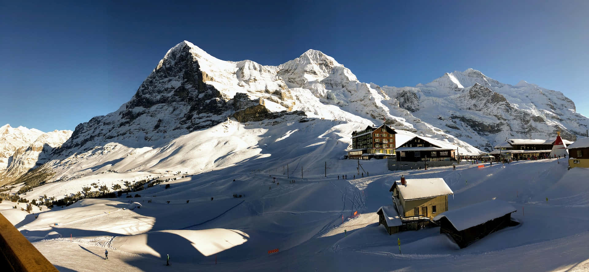 Ski Resort, snowy mountain peak, ski resort village, Full HD Desktop Wallpaper