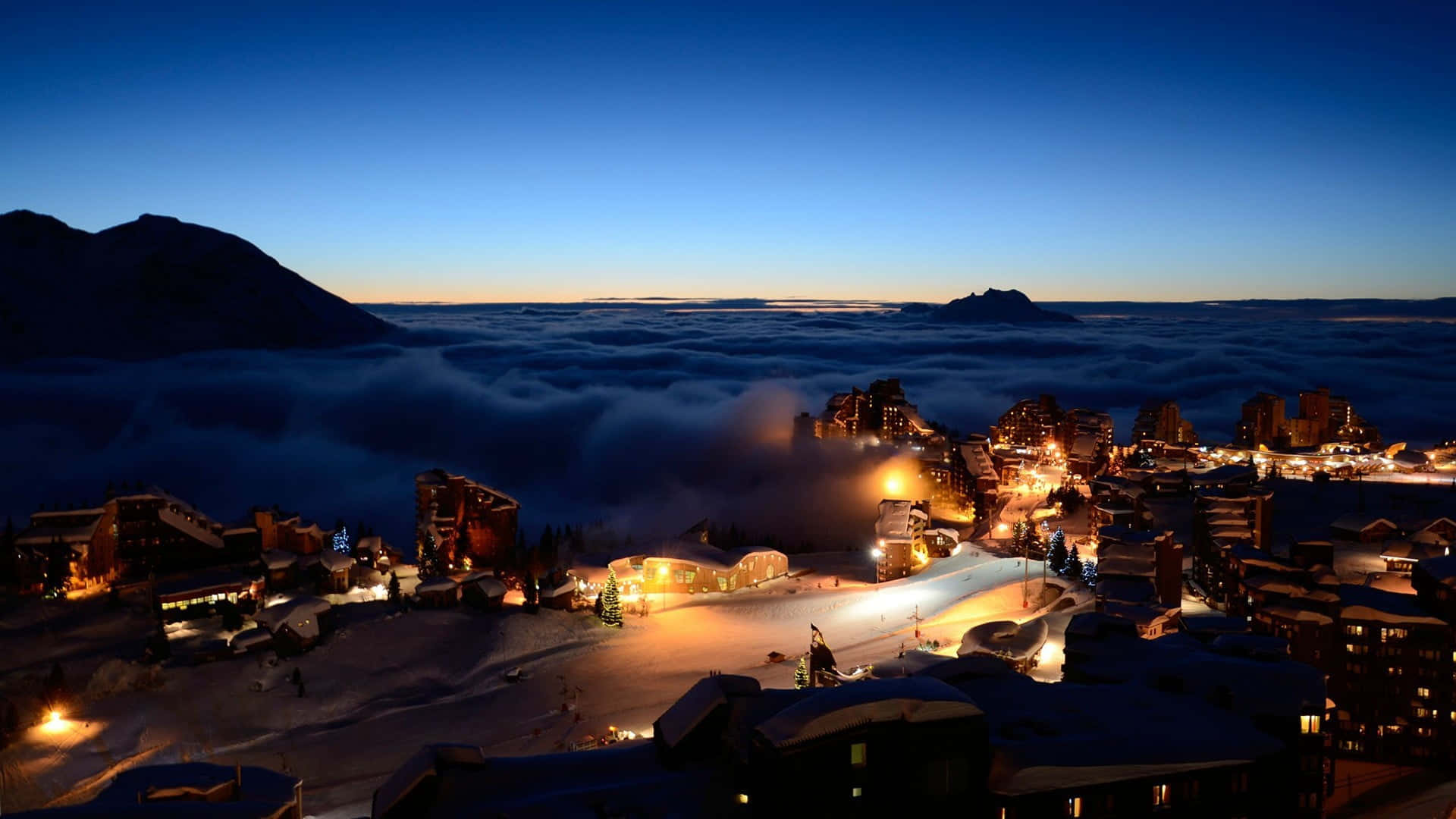 ski resort, snow-capped mountains, snowy mountain village, Full HD Desktop Wallpaper