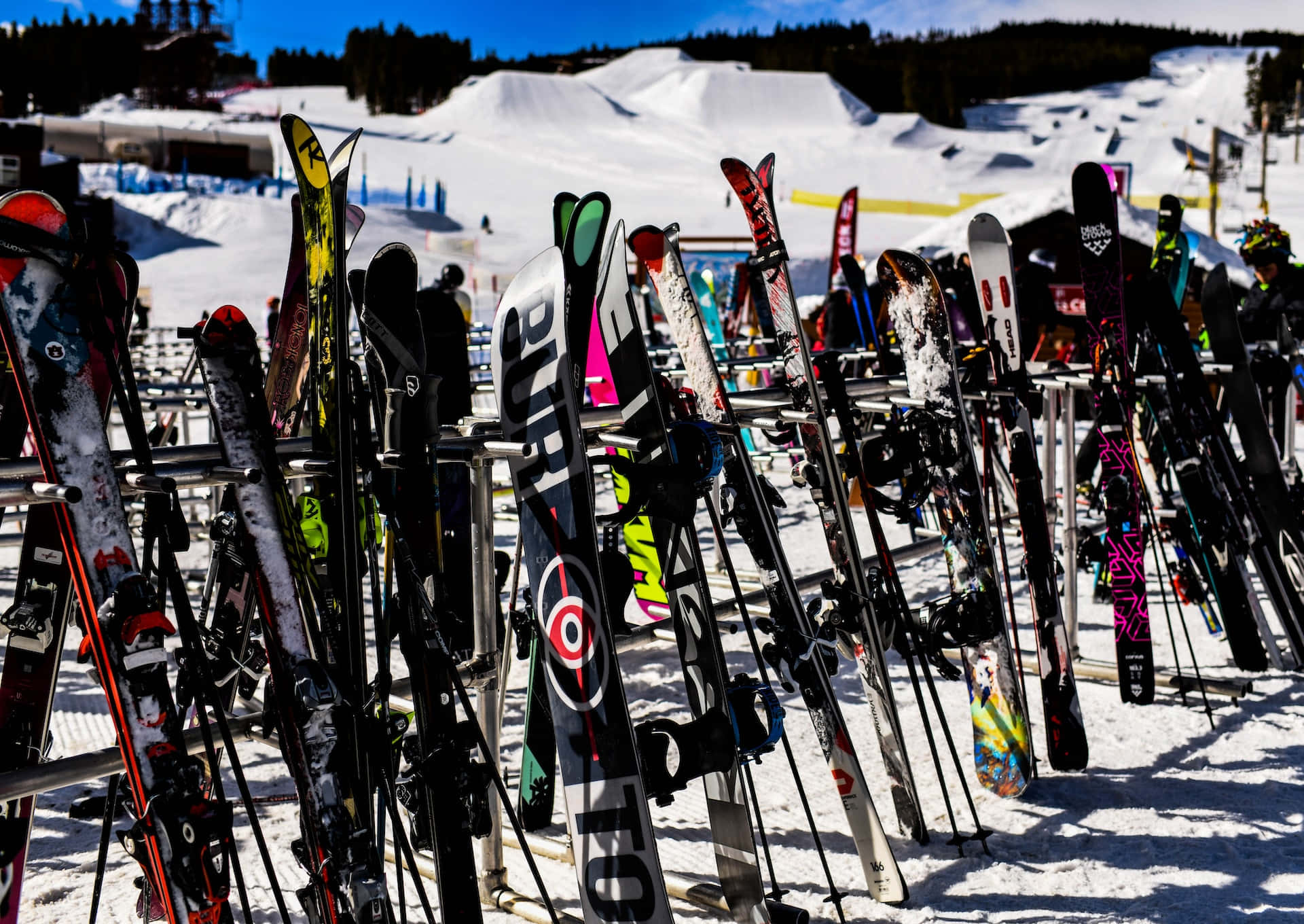 Ski Resort, groomed slopes, forested hills, Full HD Desktop Wallpaper