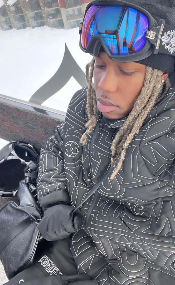 snowy ski lift ride, snowboarder, patterned black jacket, SD Phone Wallpaper