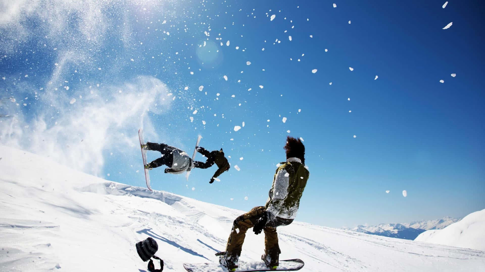 snowboarder, mid-air performing a trick, snowy slope, Full HD Desktop Wallpaper