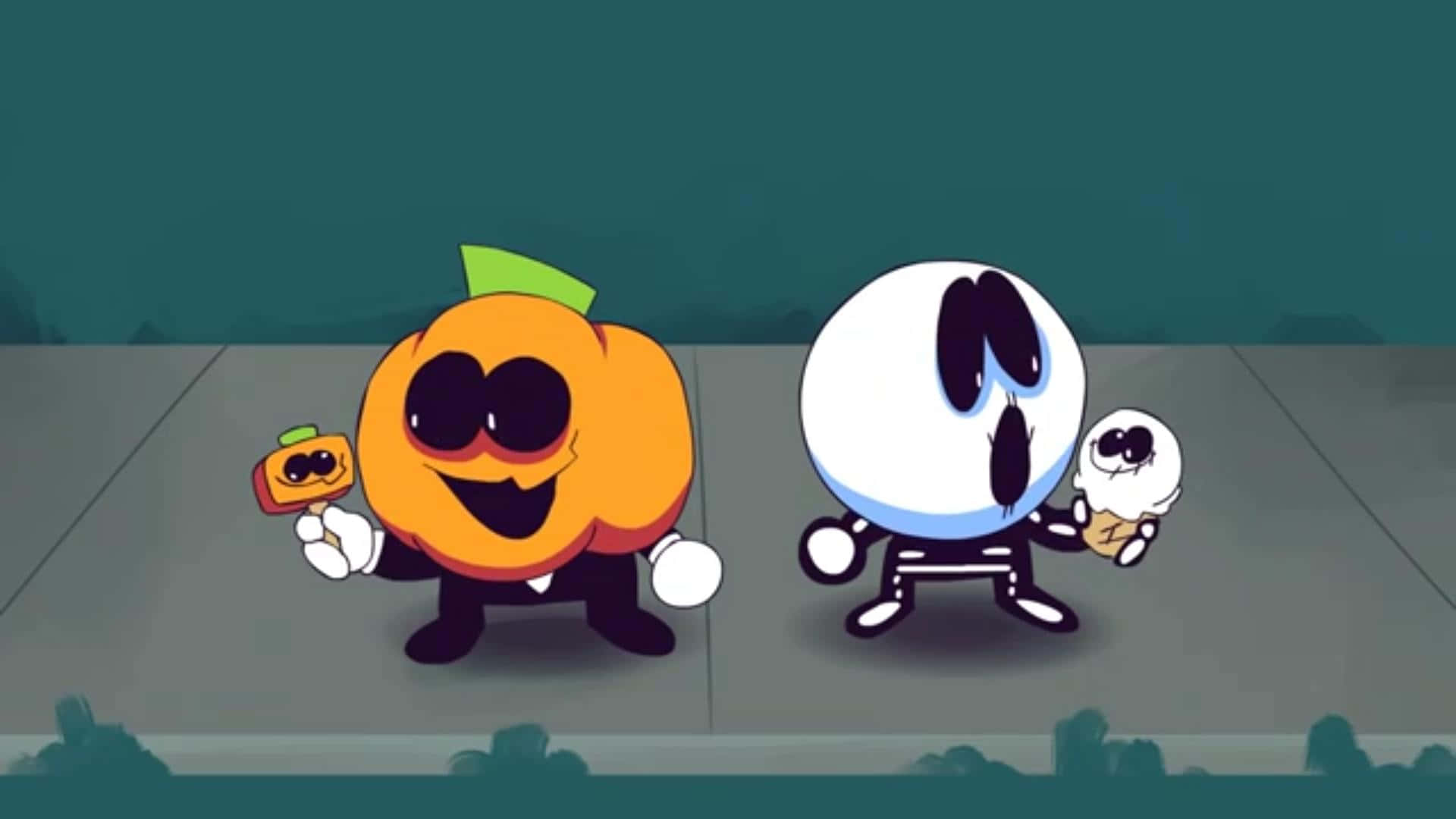 Skid and Pump, orange pumpkin, white ghost, Full HD Desktop Wallpaper
