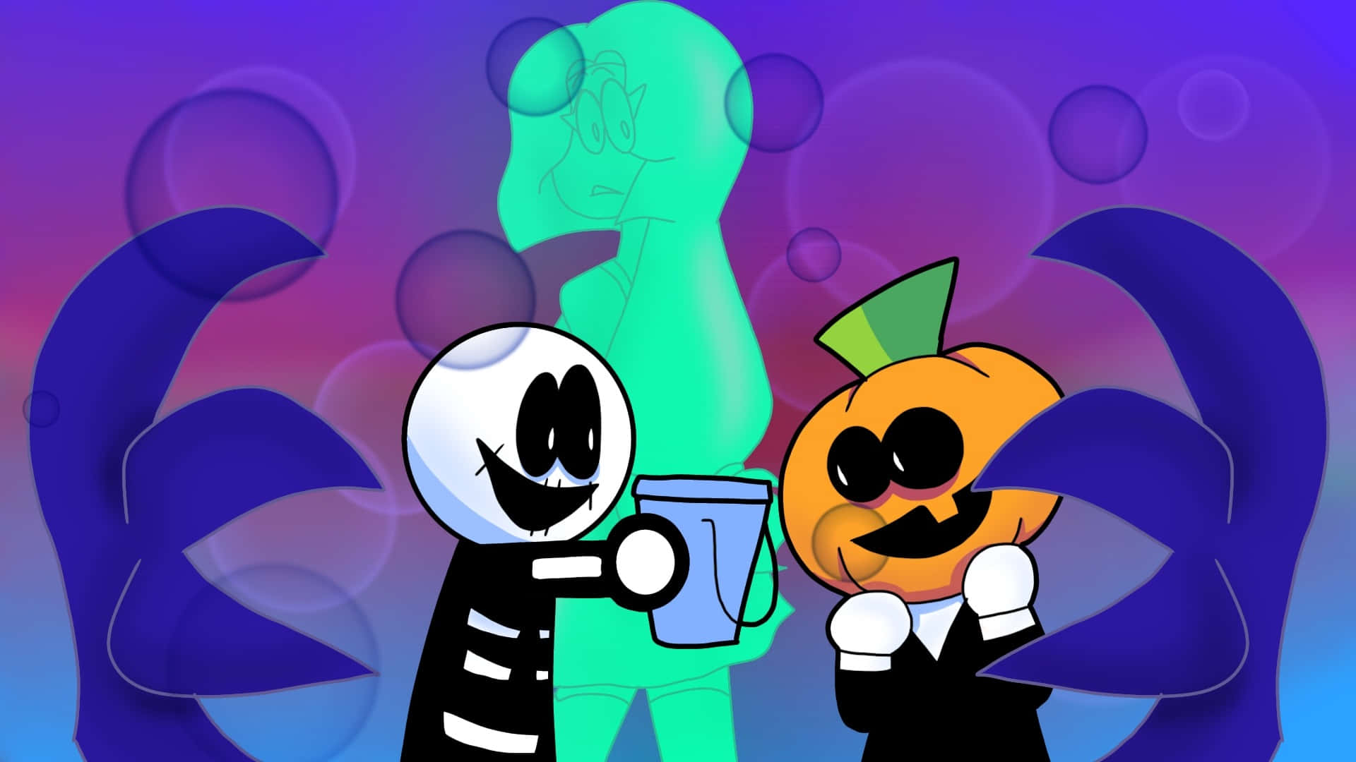 Skid And Pump, skeleton, pumpkin, Full HD Desktop Wallpaper