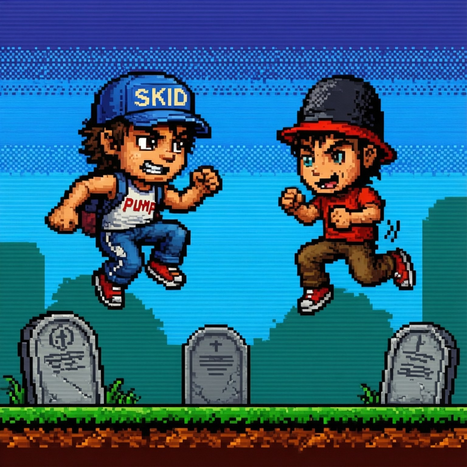 Skid and Pump, retro pixel art, HD Desktop Wallpaper