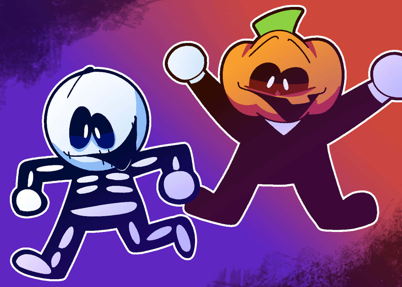 Skid And Pump, cartoon skeleton, pumpkin character, HD Desktop Wallpaper