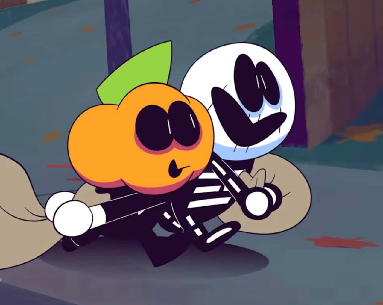 Skid And Pump, cartoon pumpkin, skeleton, HD Desktop Wallpaper