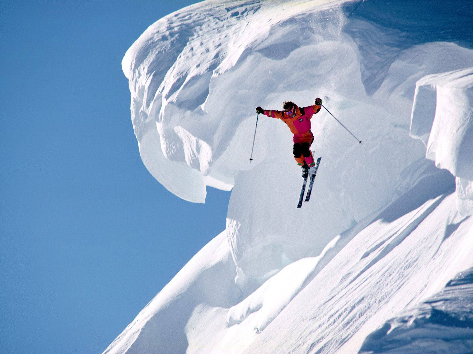 skiing, ice curve, bright pink jacket, HD Desktop Wallpaper