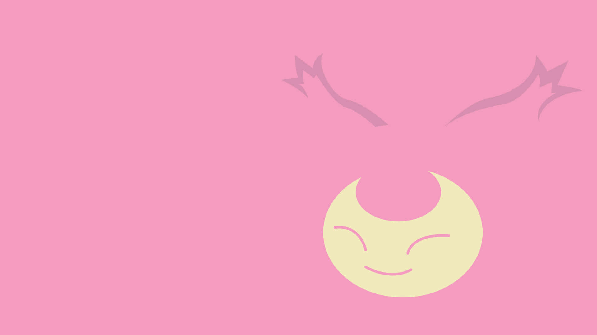 Pink Minimalist Skitty, crescent moon, closed eyes, Full HD Desktop Wallpaper