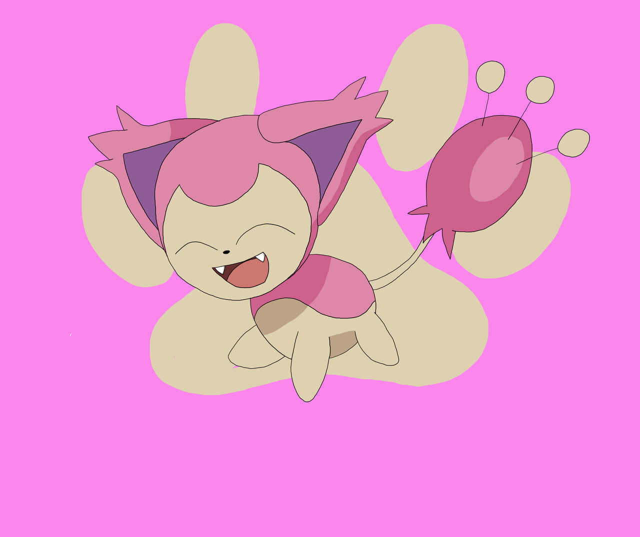 Pink Skitty, paw print, anime character, HD Desktop Wallpaper