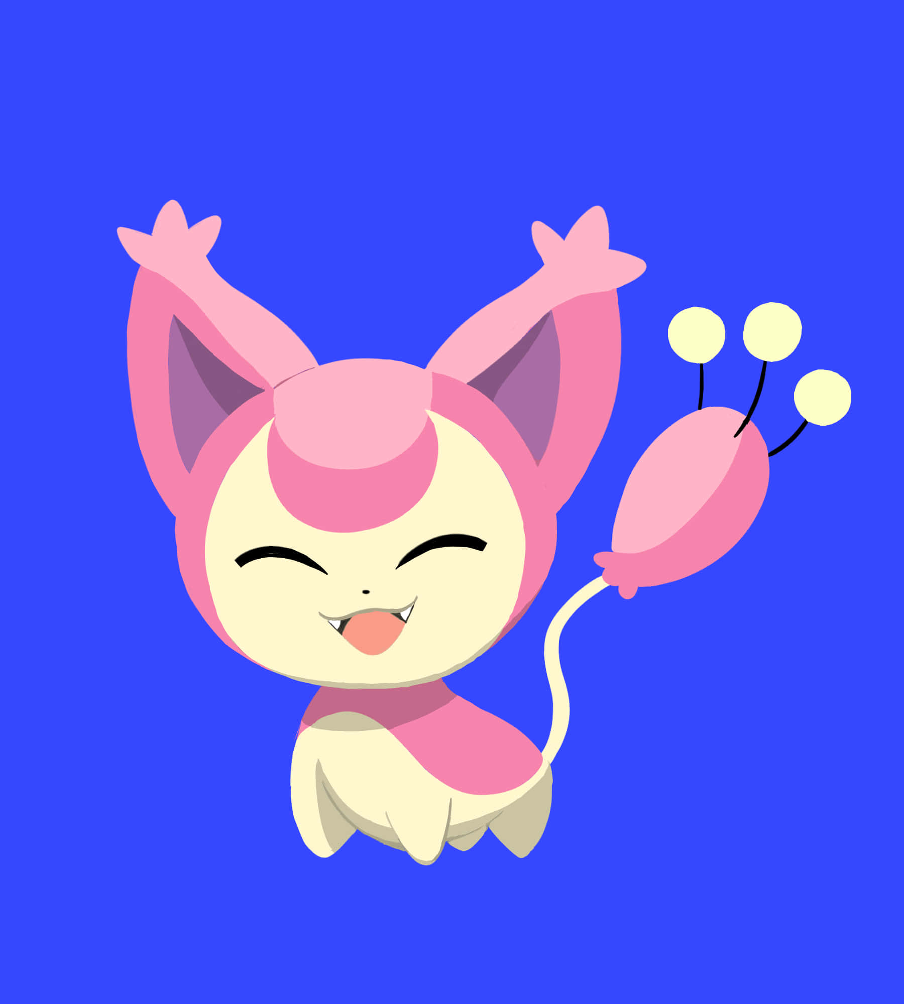 Blue Skitty, pink anime cat-like creature, closed eyes, Full HD Phone Wallpaper