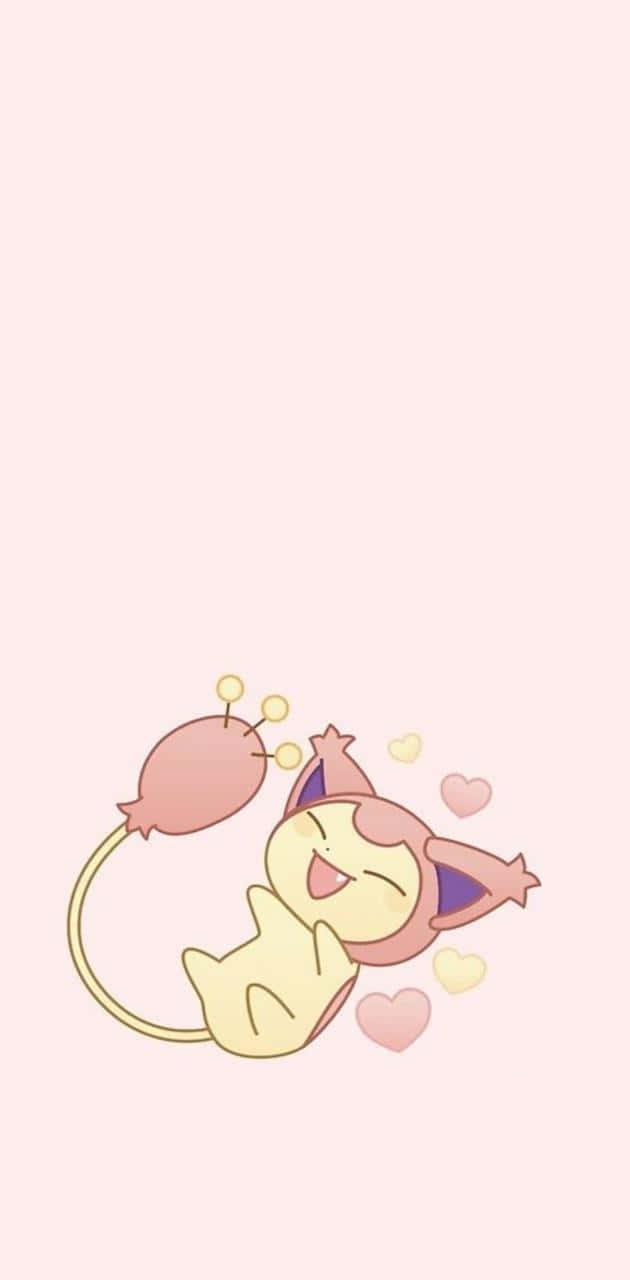 Skitty, pink balloon tail, floating hearts, HD Phone Wallpaper