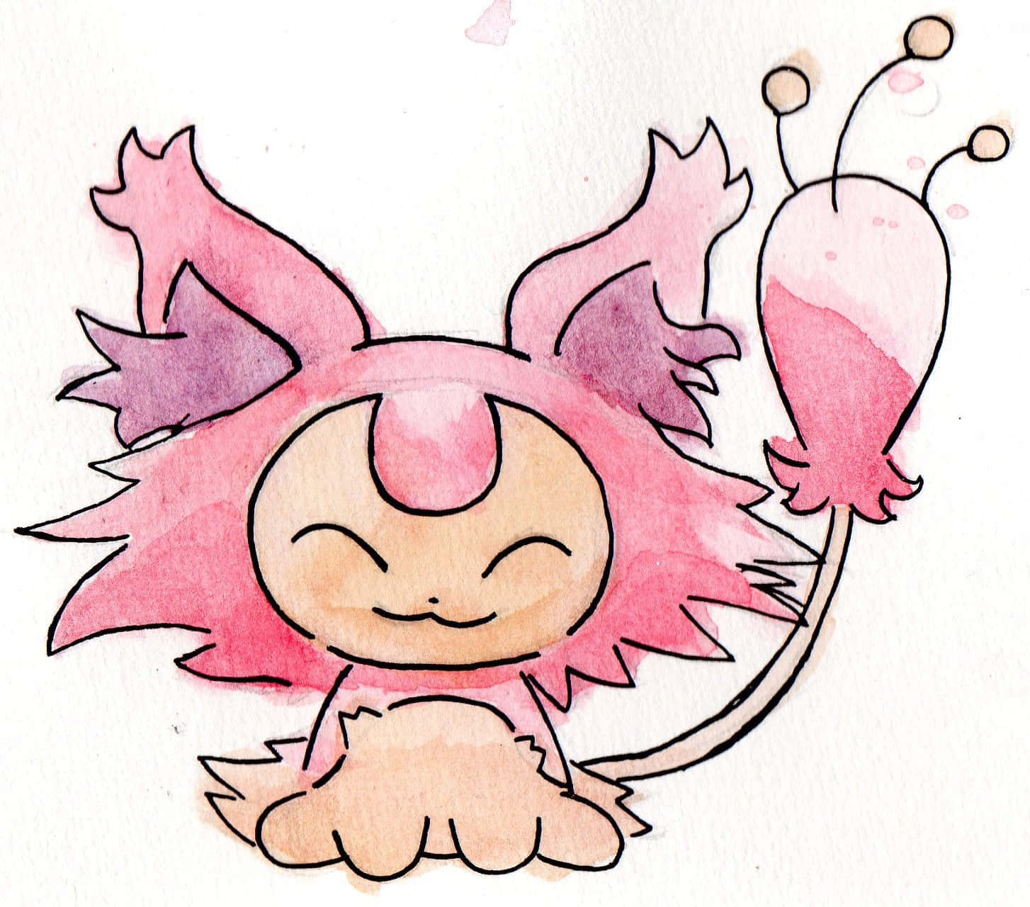 Skitty, watercolor, pink, HD Desktop Wallpaper
