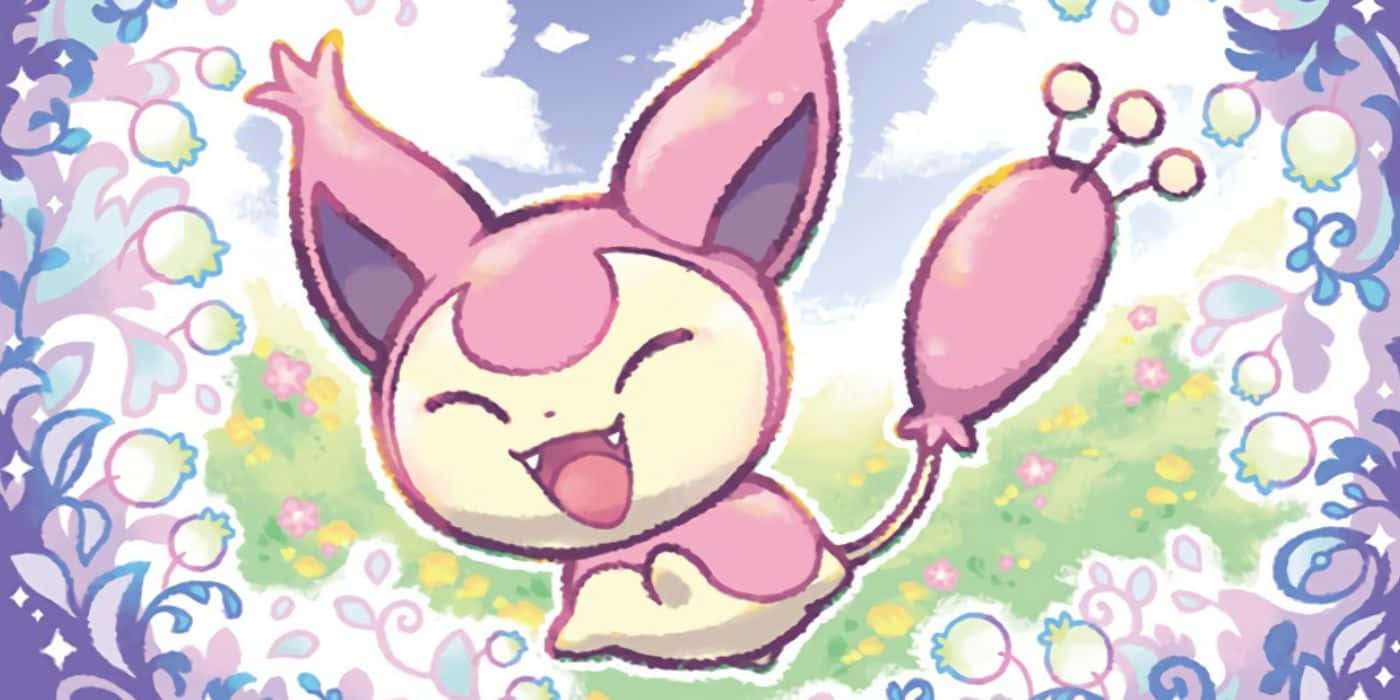 Skitty, pink anime-style, closed eyes, HD Desktop Wallpaper