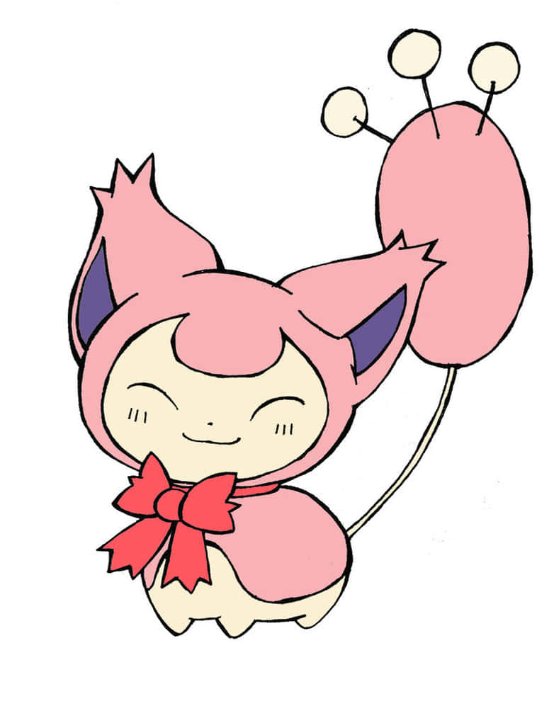 Skitty, red bow, pink, SD Phone Wallpaper
